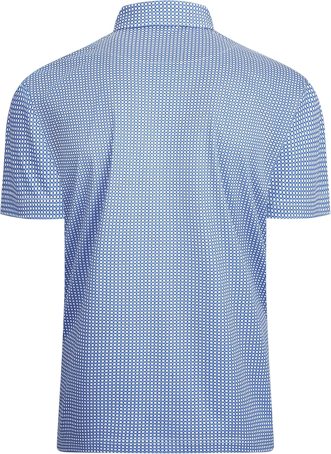 image:imageAlex Vando Mens Golf Shirt Moisture Wicking Classic Print Golf Shirts Shape amp color retainingLow maintenanceMultiscene active apparelWhite Blue Square