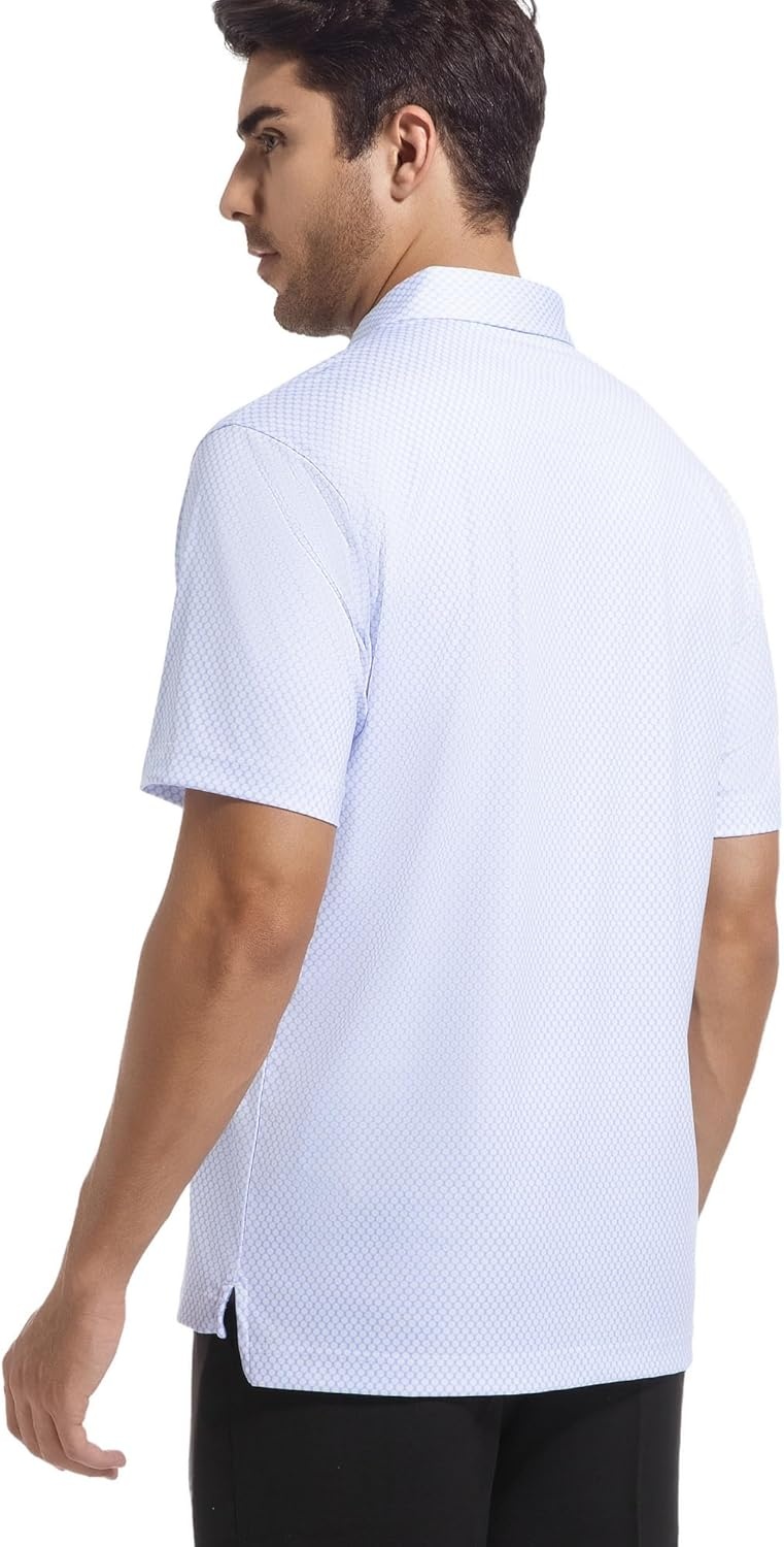 image:imageAlex Vando Mens Golf Shirt Moisture Wicking Classic Print Golf Shirts Shape amp color retainingLow maintenanceMultiscene active apparelWhite Circle