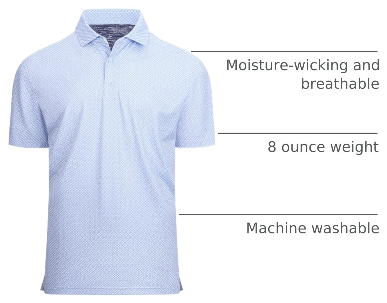 image:imageAlex Vando Mens Golf Shirt Moisture Wicking Classic Print Golf Shirts Shape amp color retainingLow maintenanceMultiscene active apparelWhite Clover 25