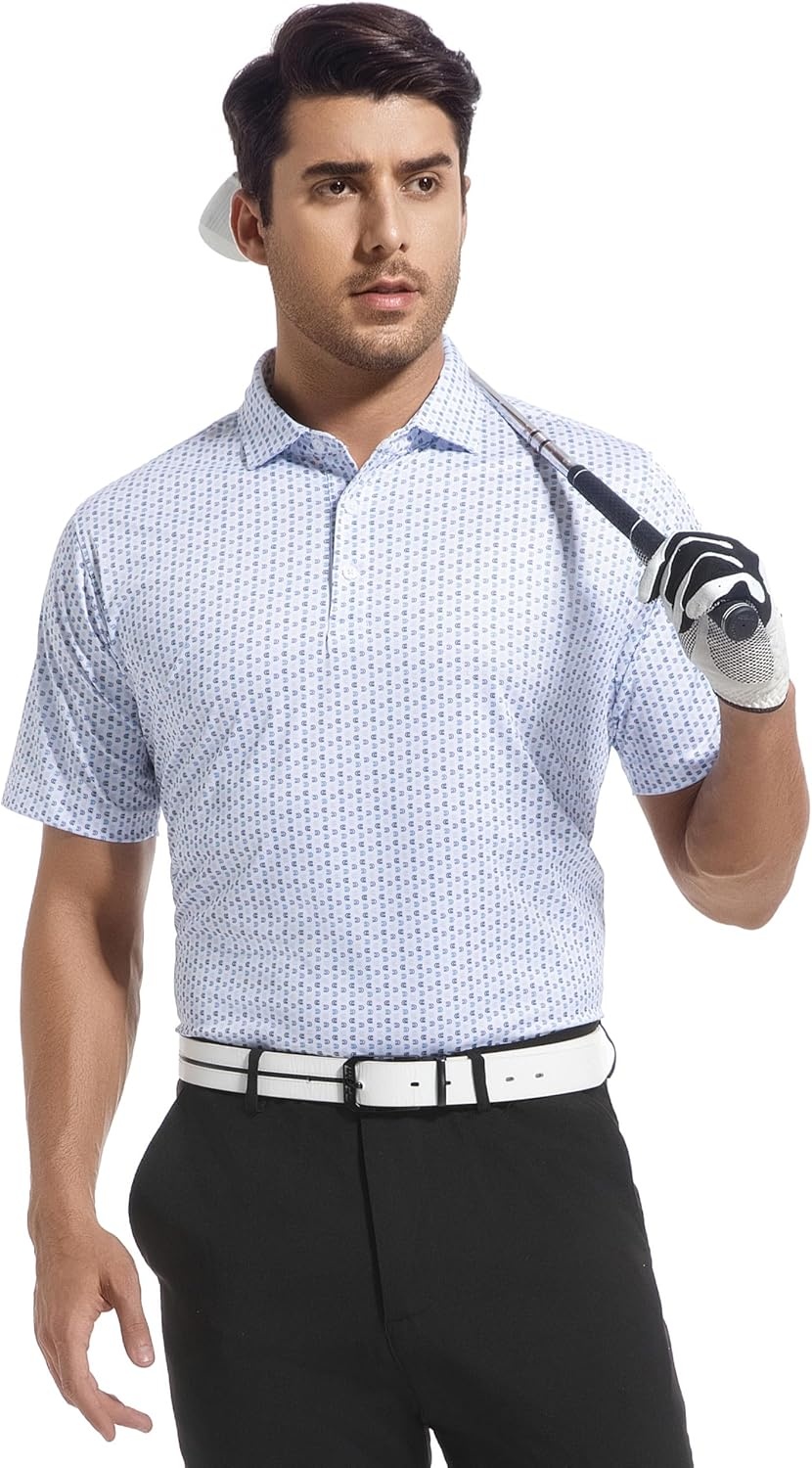 image:imageAlex Vando Mens Golf Shirt Moisture Wicking Classic Print Golf Shirts Shape amp color retainingLow maintenanceMultiscene active apparelWhite U