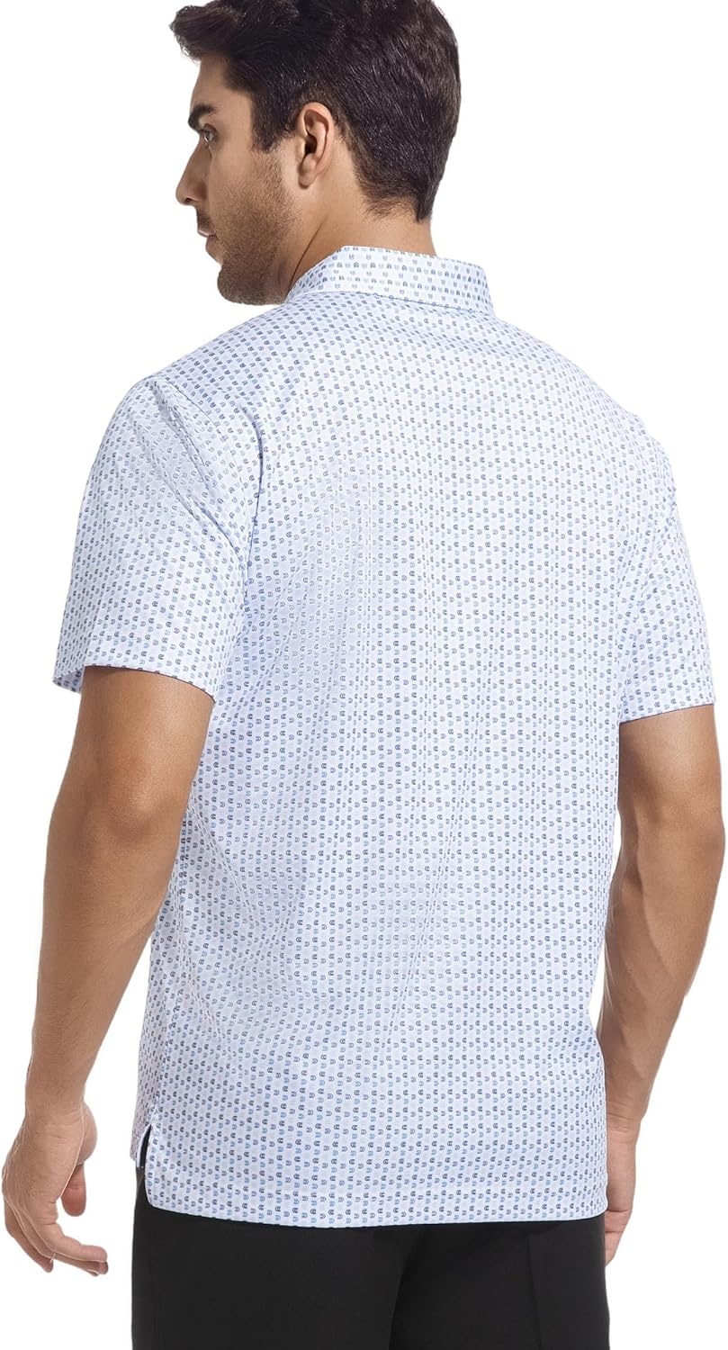 image:imageAlex Vando Mens Golf Shirt Moisture Wicking Classic Print Golf Shirts Shape amp color retainingLow maintenanceMultiscene active apparelWhite U