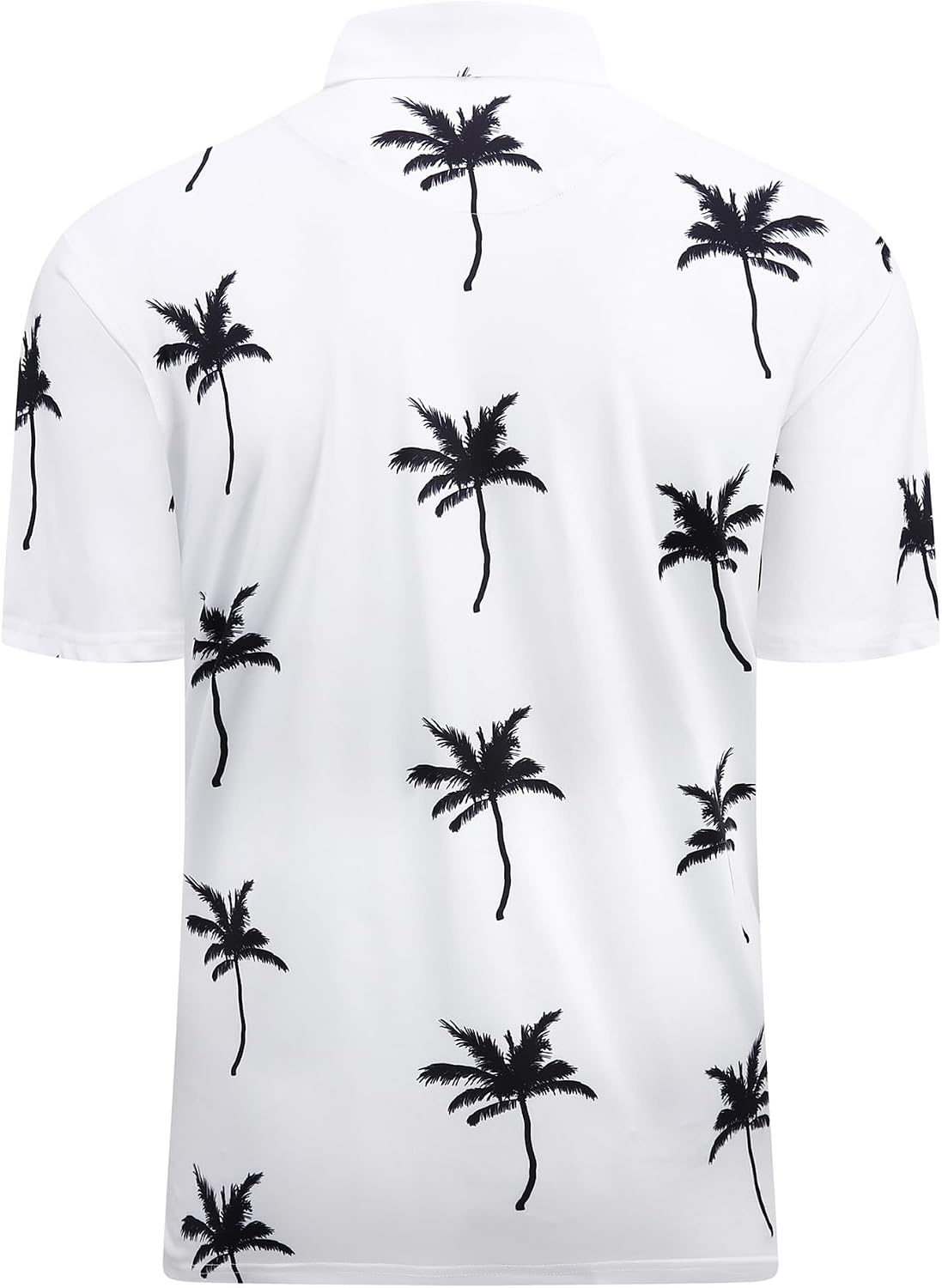 image:imageAlex Vando Mens Golf Shirt Moisture Wicking Print Performance Polo Shirt UPF40 UV shielding Lightweight Contrast collar piping Fullbody patterns Machine washable Multisport topWhite Palm Tree