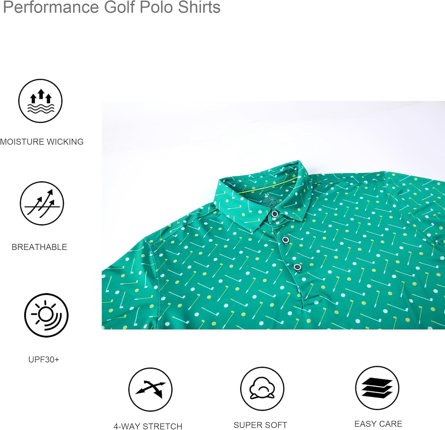 image:imageAlex Vando Mens Golf Shirt Moisture Wicking Print Performance Polo Shirt UPF40 UV shielding Lightweight Contrast collar piping Fullbody patterns Machine washable Multisport topGreen Golf