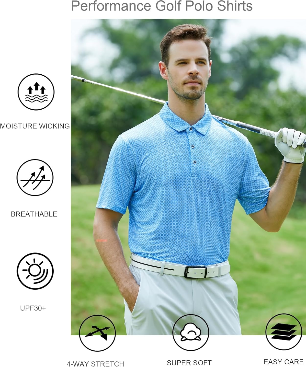 image:imageAlex Vando Mens Golf Shirt Moisture Wicking Print Performance Polo Shirt UPF40 UV shielding Lightweight Contrast collar piping Fullbody patterns Machine washable Multisport topBlue Cross