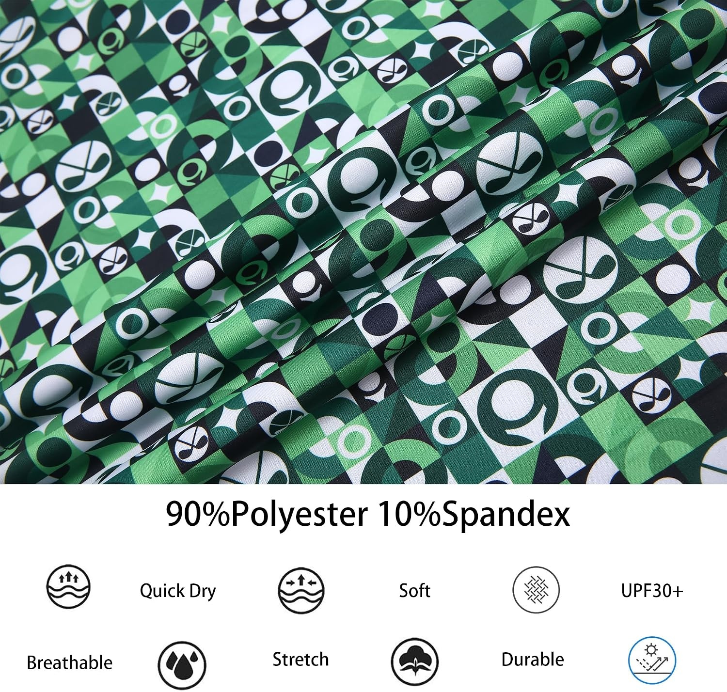 image:imageAlex Vando Mens Golf Shirt Moisture Wicking Print Performance Polo Shirt UPF40 UV shielding Lightweight Contrast collar piping Fullbody patterns Machine washable Multisport topGreen Golf Club Ball