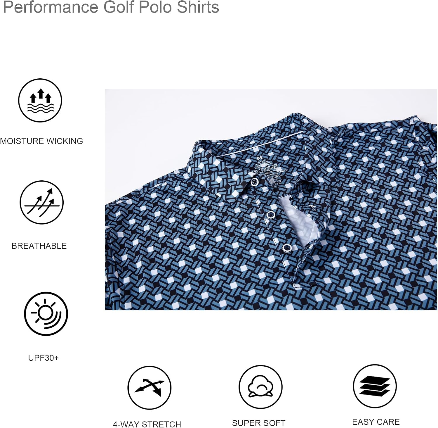 image:imageAlex Vando Mens Golf Shirt Moisture Wicking Print Performance Polo Shirt UPF40 UV shielding Lightweight Contrast collar piping Fullbody patterns Machine washable Multisport topBlack Square