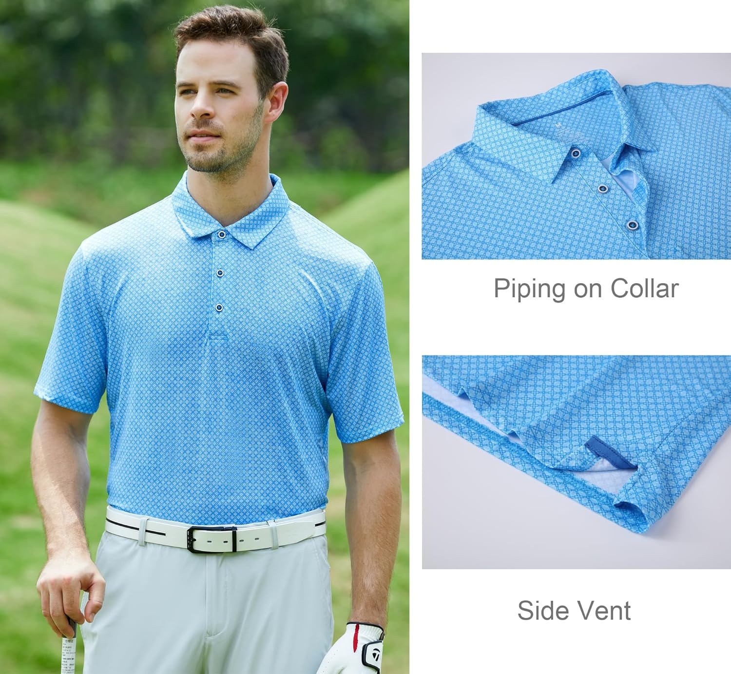 image:imageAlex Vando Mens Golf Shirt Moisture Wicking Print Performance Polo Shirt UPF40 UV shielding Lightweight Contrast collar piping Fullbody patterns Machine washable Multisport topBlue Cross