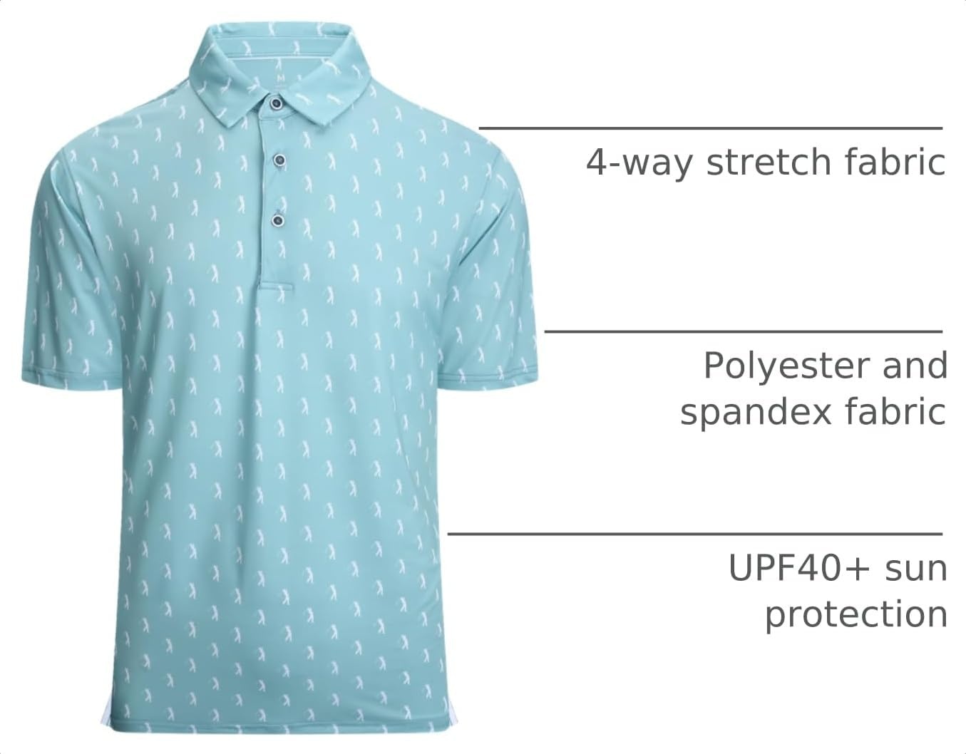 image:imageAlex Vando Mens Golf Shirt Moisture Wicking Print Performance Polo Shirt UPF40 UV shielding Lightweight Contrast collar piping Fullbody patterns Machine washable Multisport topTeal Sweep Men