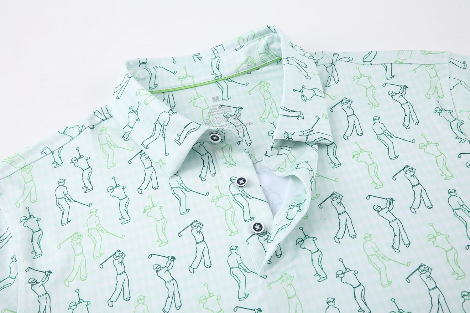 image:imageAlex Vando Mens Golf Shirt Moisture Wicking Print Performance Polo Shirt UPF40 UV shielding Lightweight Contrast collar piping Fullbody patterns Machine washable Multisport topGreen Sweep Men