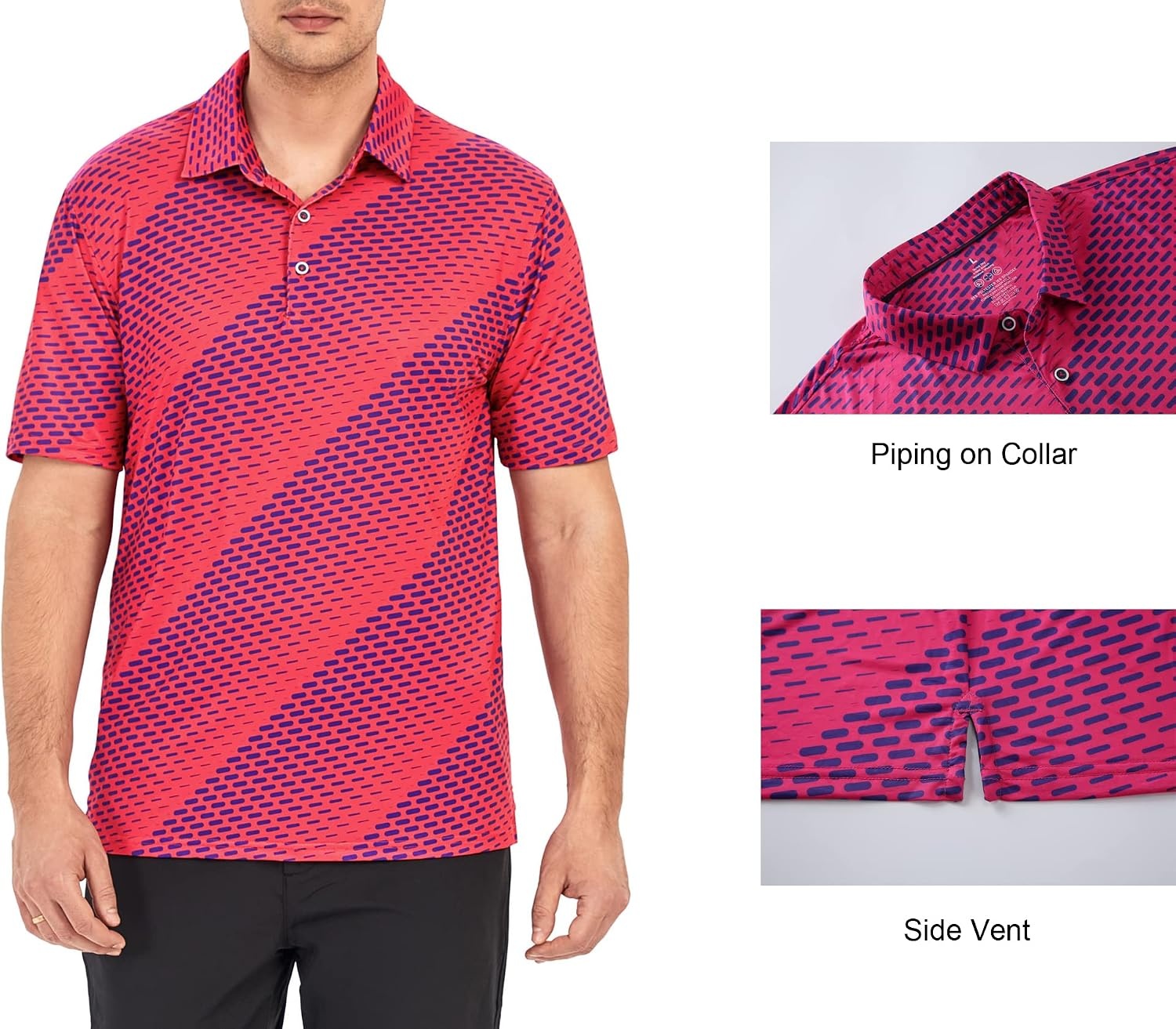 image:imageAlex Vando Mens Golf Shirt Moisture Wicking Print Performance Polo Shirt UPF40 UV shielding Lightweight Contrast collar piping Fullbody patterns Machine washable Multisport topBlue Roundrect