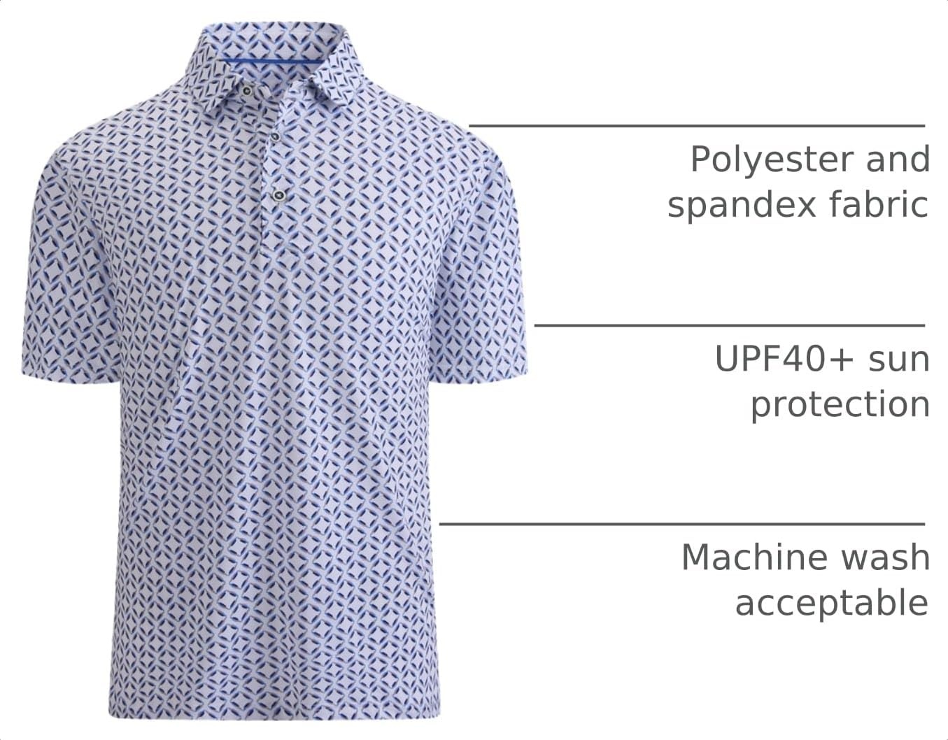 image:imageAlex Vando Mens Golf Shirt Moisture Wicking Print Performance Polo Shirt UPF40 UV shielding Lightweight Contrast collar piping Fullbody patterns Machine washable Multisport topBlue Square