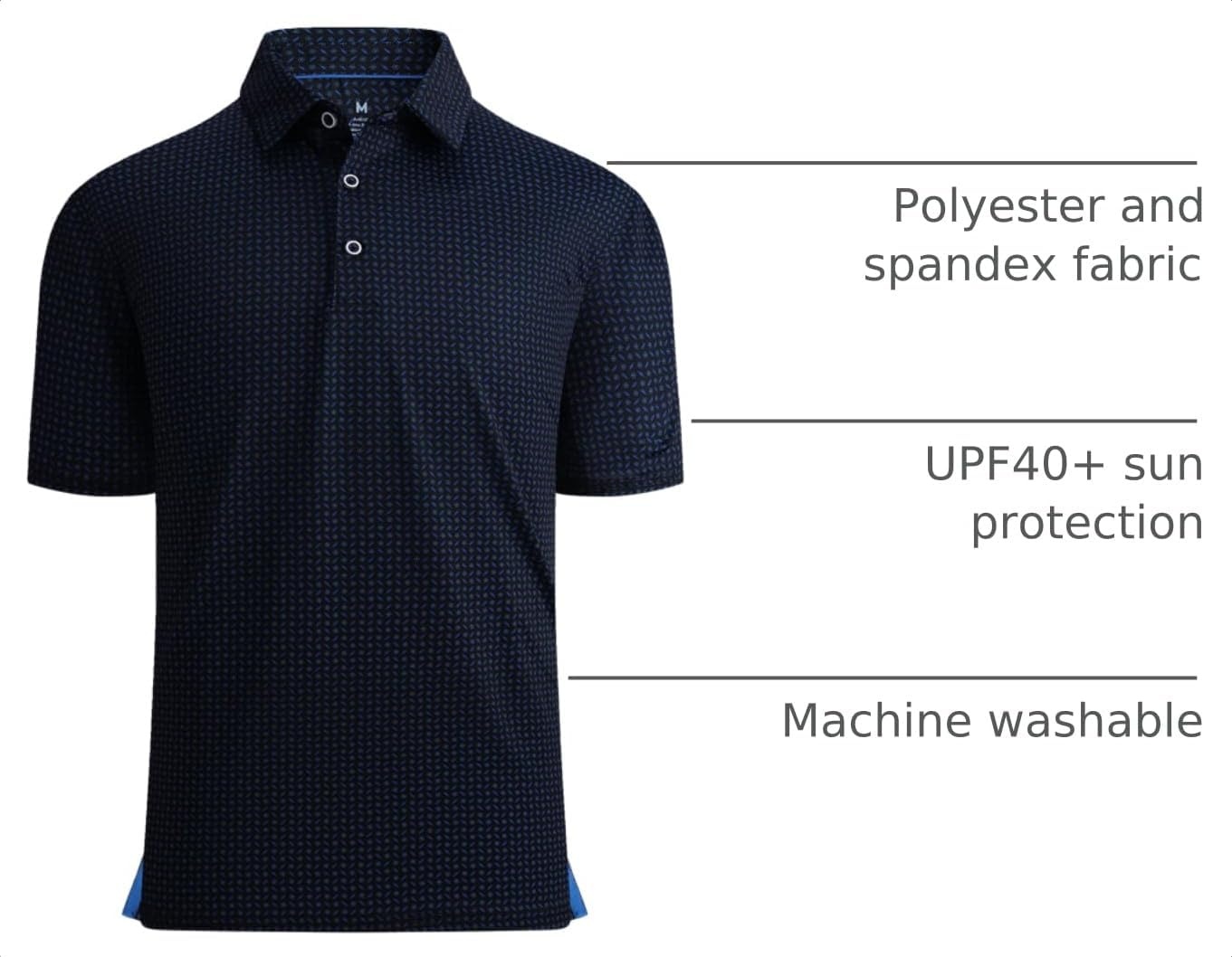 image:imageAlex Vando Mens Golf Shirt Moisture Wicking Print Performance Polo Shirt UPF40 UV shielding Lightweight Contrast collar piping Fullbody patterns Machine washable Multisport topBlack Dots