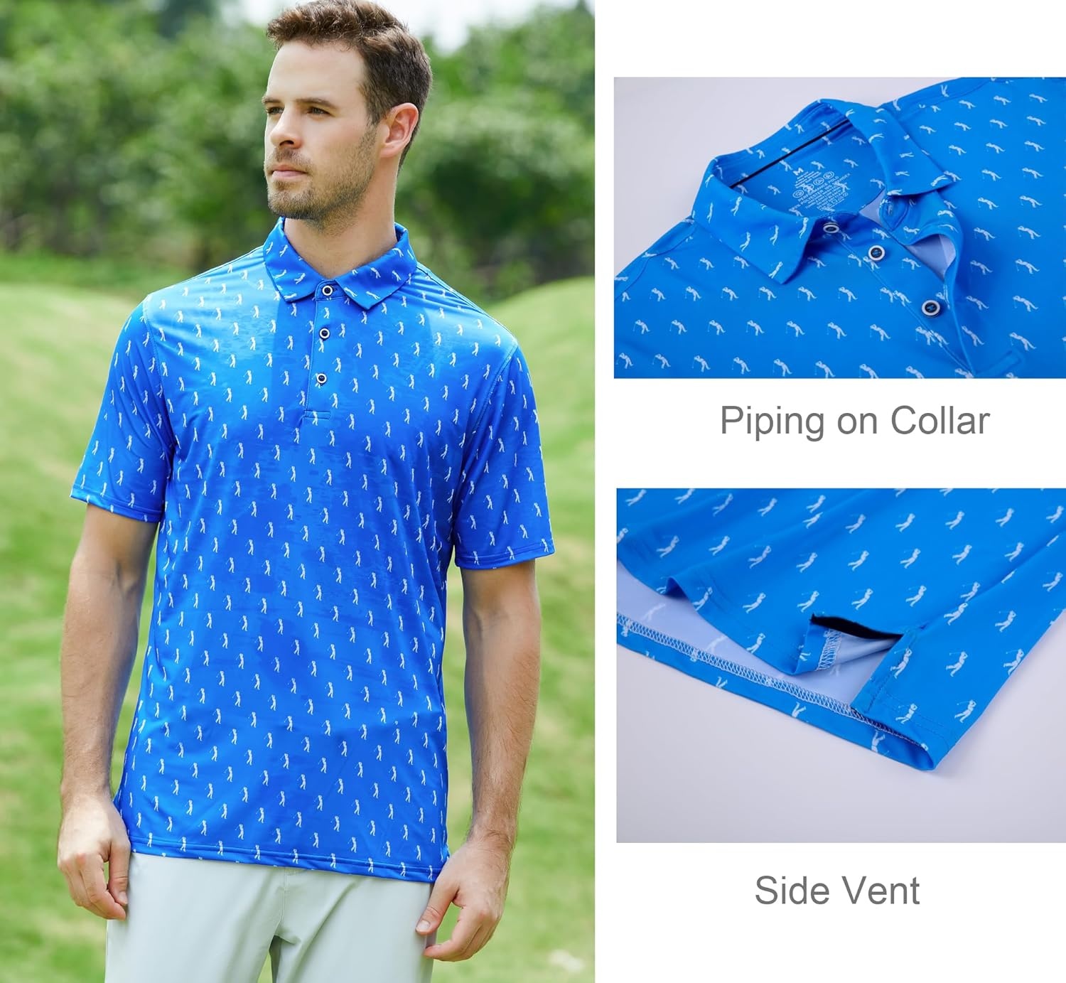 image:imageAlex Vando Mens Golf Shirt Moisture Wicking Print Performance Polo Shirt UPF40 UV shielding Lightweight Contrast collar piping Fullbody patterns Machine washable Multisport topRoyal Sweep Men