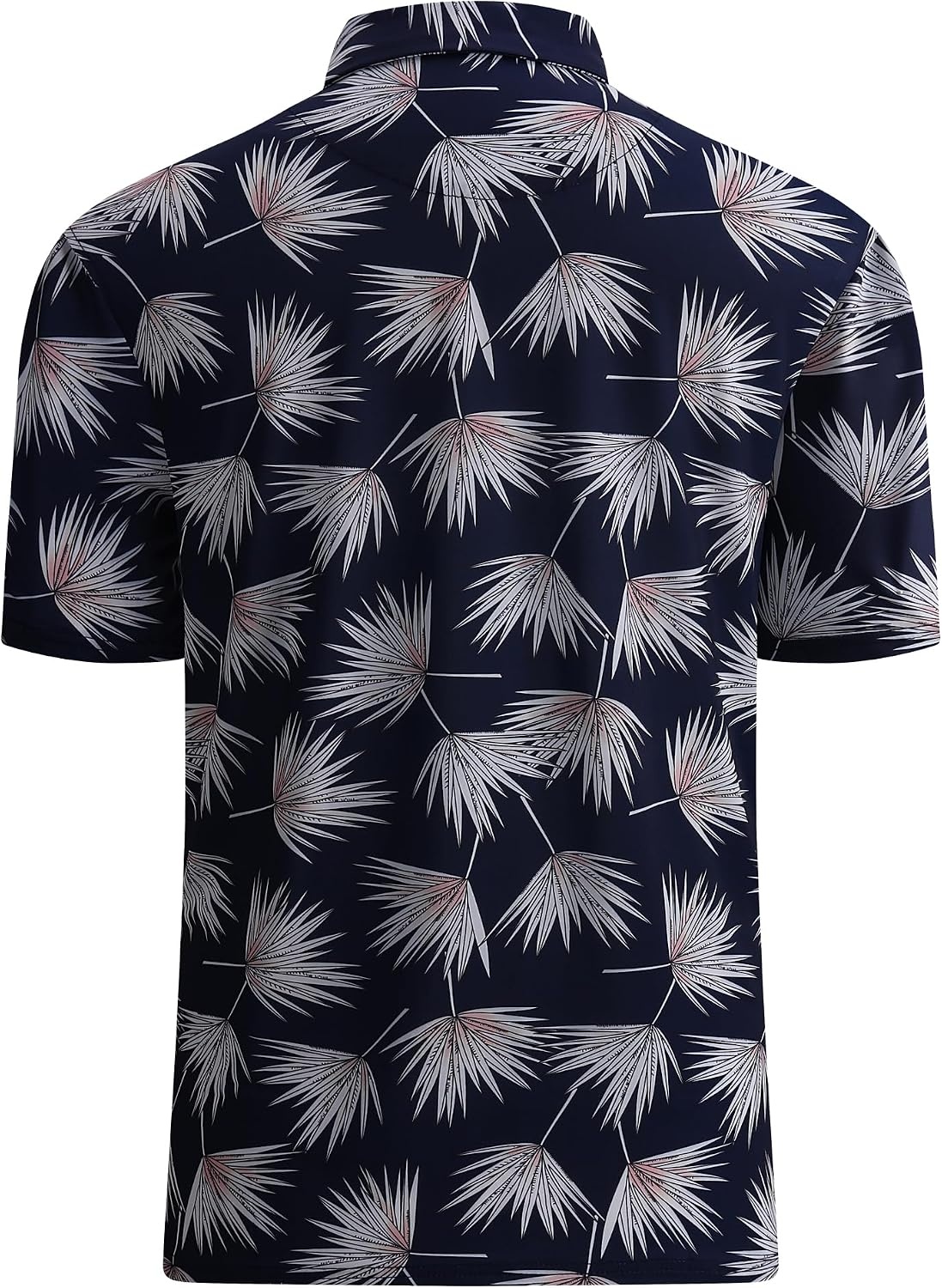 image:imageAlex Vando Mens Golf Shirt Moisture Wicking Print Performance Polo Shirt UPF40 UV shielding Lightweight Contrast collar piping Fullbody patterns Machine washable Multisport topWhite Palm Leaves
