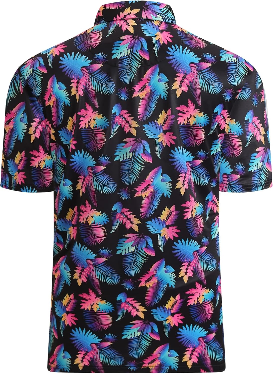 image:imageAlex Vando Mens Golf Shirt Moisture Wicking Print Performance Polo Shirt UPF40 UV shielding Lightweight Contrast collar piping Fullbody patterns Machine washable Multisport topBlack Leaf