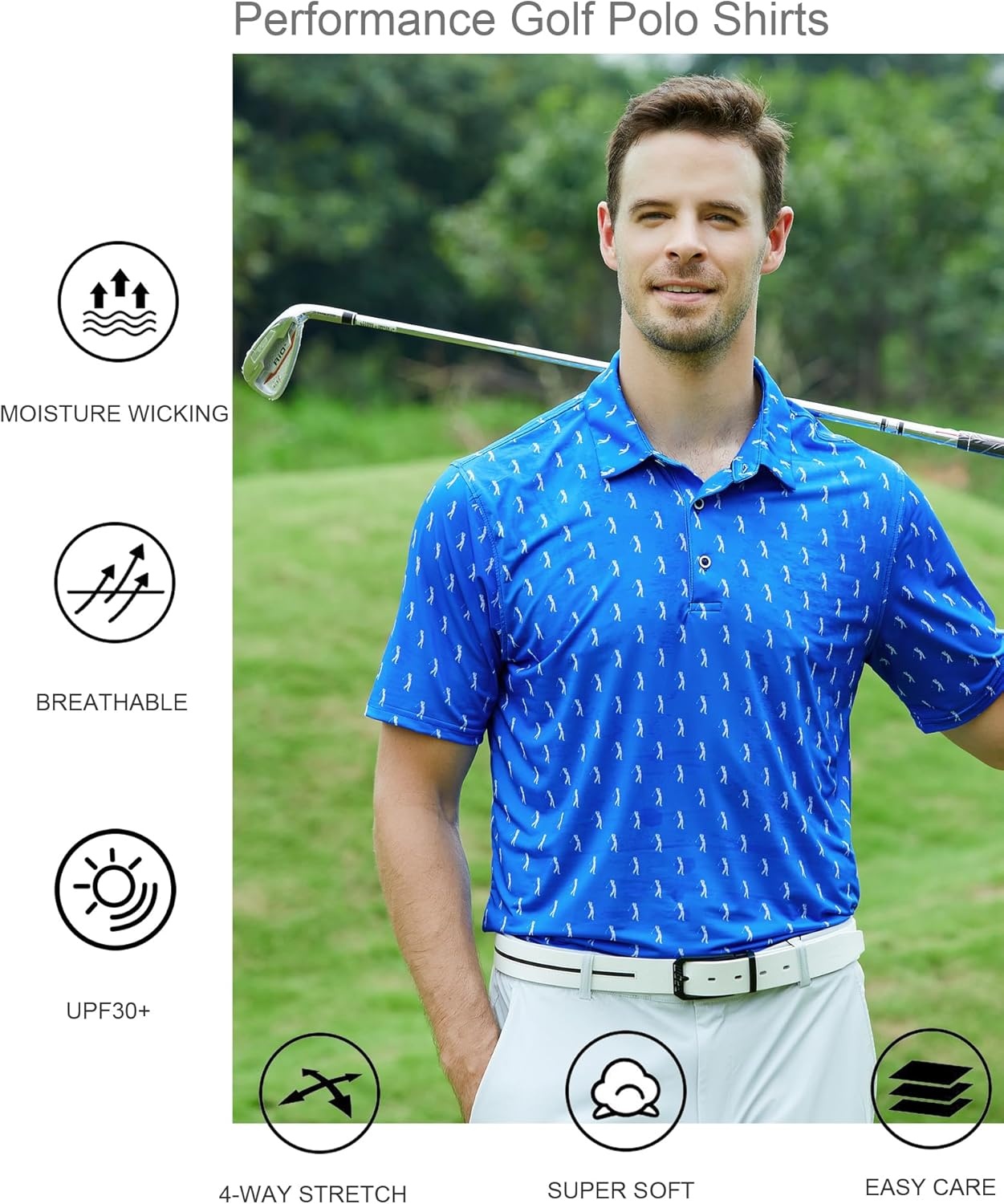 image:imageAlex Vando Mens Golf Shirt Moisture Wicking Print Performance Polo Shirt UPF40 UV shielding Lightweight Contrast collar piping Fullbody patterns Machine washable Multisport topRoyal Sweep Men