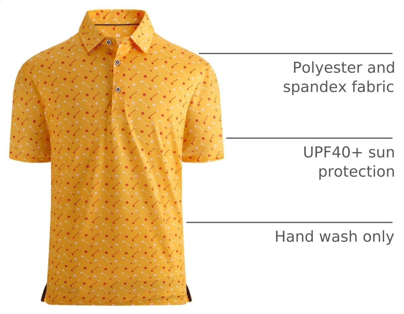 image:imageAlex Vando Mens Golf Shirt Moisture Wicking Print Performance Polo Shirt UPF40 UV shielding Lightweight Contrast collar piping Fullbody patterns Machine washable Multisport topYellow Golf Club