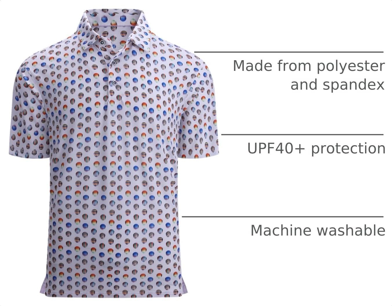 image:imageAlex Vando Mens Golf Shirt Moisture Wicking Print Performance Polo Shirt UPF40 UV shielding Lightweight Contrast collar piping Fullbody patterns Machine washable Multisport topMulticolor Ball