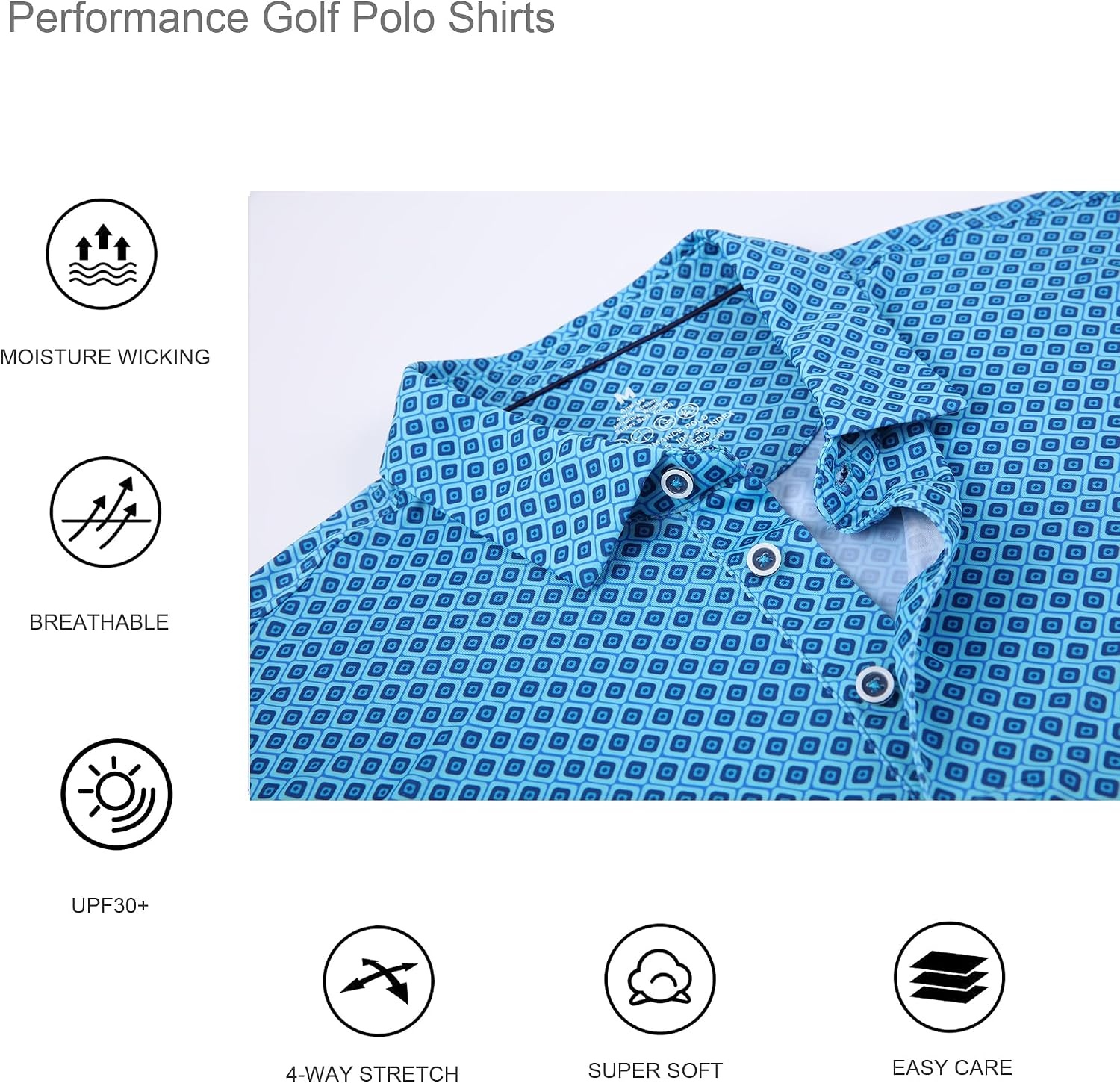 image:imageAlex Vando Mens Golf Shirt Moisture Wicking Print Performance Polo Shirt UPF40 UV shielding Lightweight Contrast collar piping Fullbody patterns Machine washable Multisport topBlue Navy Square