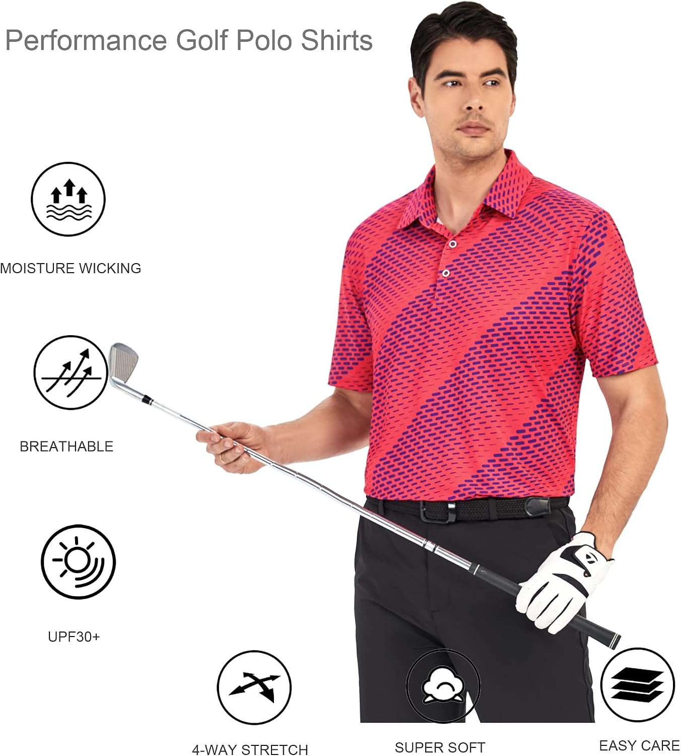 image:imageAlex Vando Mens Golf Shirt Moisture Wicking Print Performance Polo Shirt UPF40 UV shielding Lightweight Contrast collar piping Fullbody patterns Machine washable Multisport topBlue Roundrect