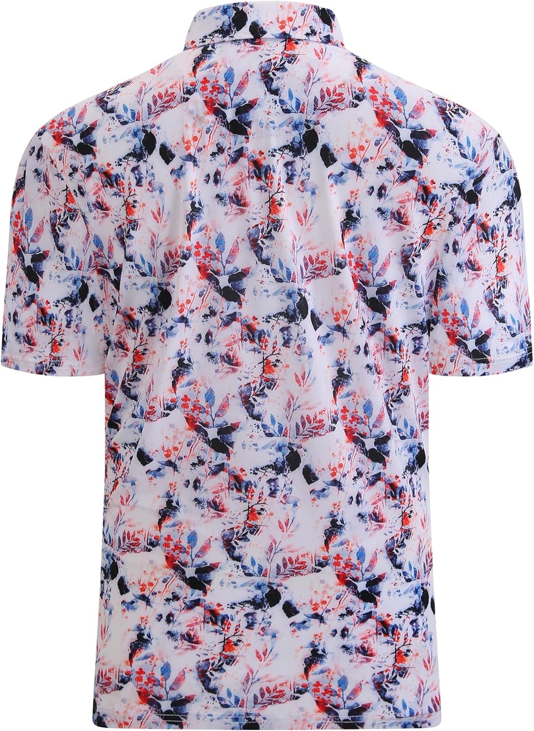 image:imageAlex Vando Mens Golf Shirt Moisture Wicking Print Performance Polo Shirt UPF40 UV shielding Lightweight Contrast collar piping Fullbody patterns Machine washable Multisport topRed Navy Leaf
