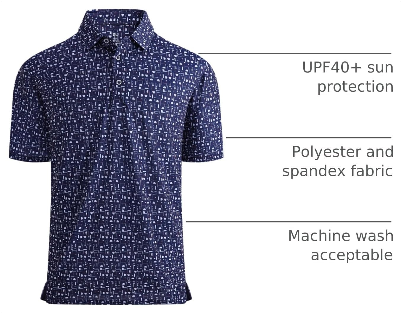 image:imageAlex Vando Mens Golf Shirt Moisture Wicking Print Performance Polo Shirt UPF40 UV shielding Lightweight Contrast collar piping Fullbody patterns Machine washable Multisport topNavy Golf Element