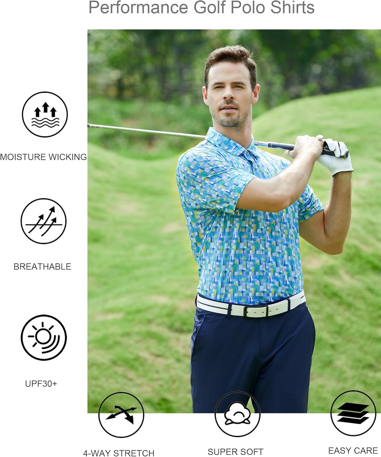 image:imageAlex Vando Mens Golf Shirt Moisture Wicking Print Performance Polo Shirt UPF40 UV shielding Lightweight Contrast collar piping Fullbody patterns Machine washable Multisport topGreen Impression