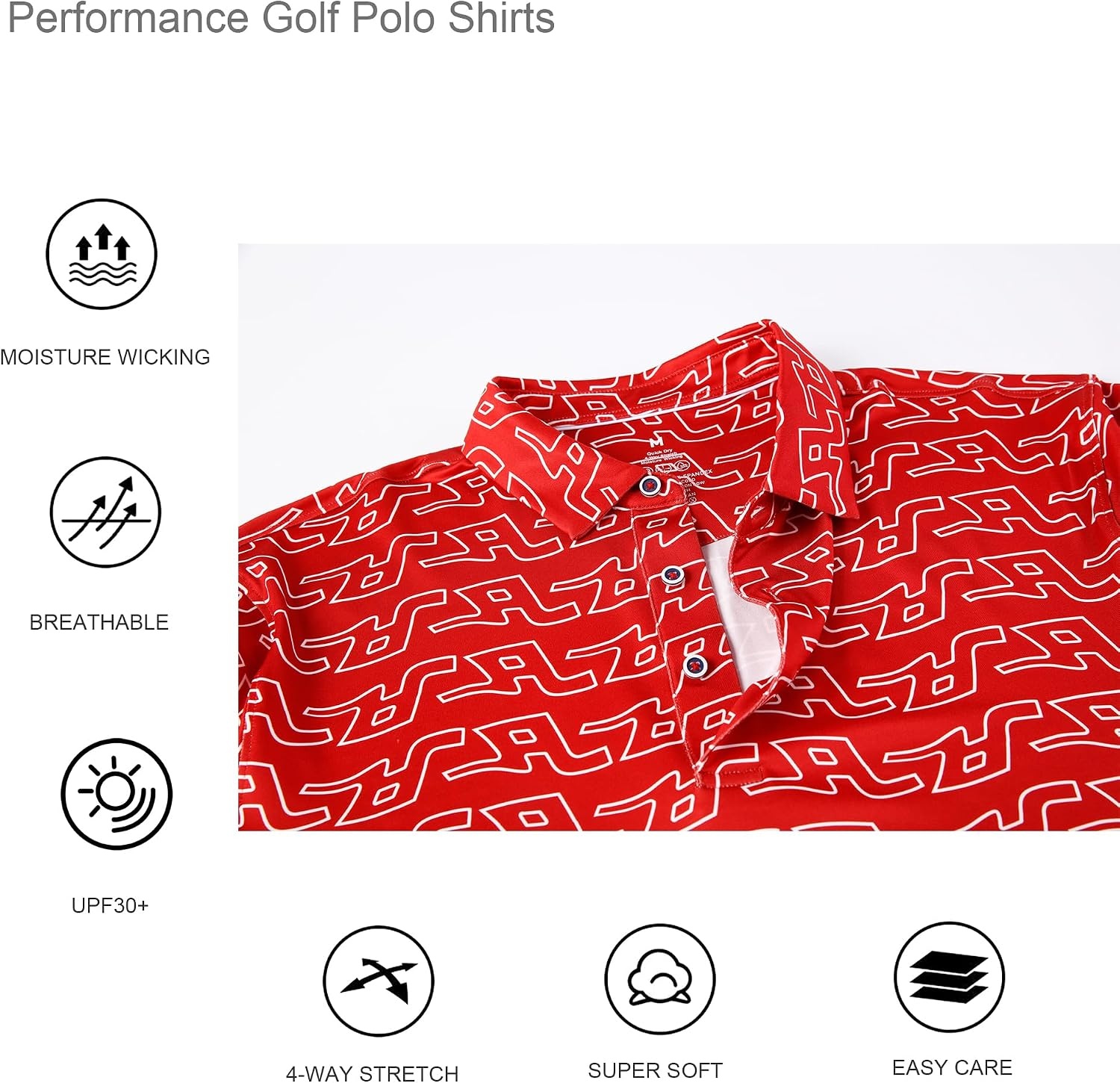 image:imageAlex Vando Mens Golf Shirt Moisture Wicking Print Performance Polo Shirt UPF40 UV shielding Lightweight Contrast collar piping Fullbody patterns Machine washable Multisport topRed a
