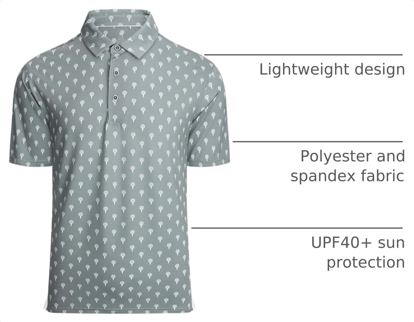 image:imageAlex Vando Mens Golf Shirt Moisture Wicking Print Performance Polo Shirt UPF40 UV shielding Lightweight Contrast collar piping Fullbody patterns Machine washable Multisport topGrey Ball