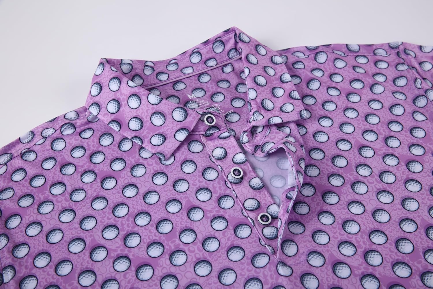 image:imageAlex Vando Mens Golf Shirt Moisture Wicking Print Performance Polo Shirt UPF40 UV shielding Lightweight Contrast collar piping Fullbody patterns Machine washable Multisport topPurple Golf Ball