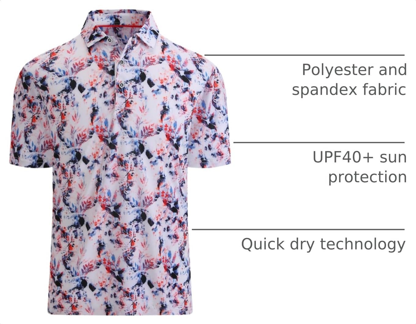 image:imageAlex Vando Mens Golf Shirt Moisture Wicking Print Performance Polo Shirt UPF40 UV shielding Lightweight Contrast collar piping Fullbody patterns Machine washable Multisport topRed Navy Leaf