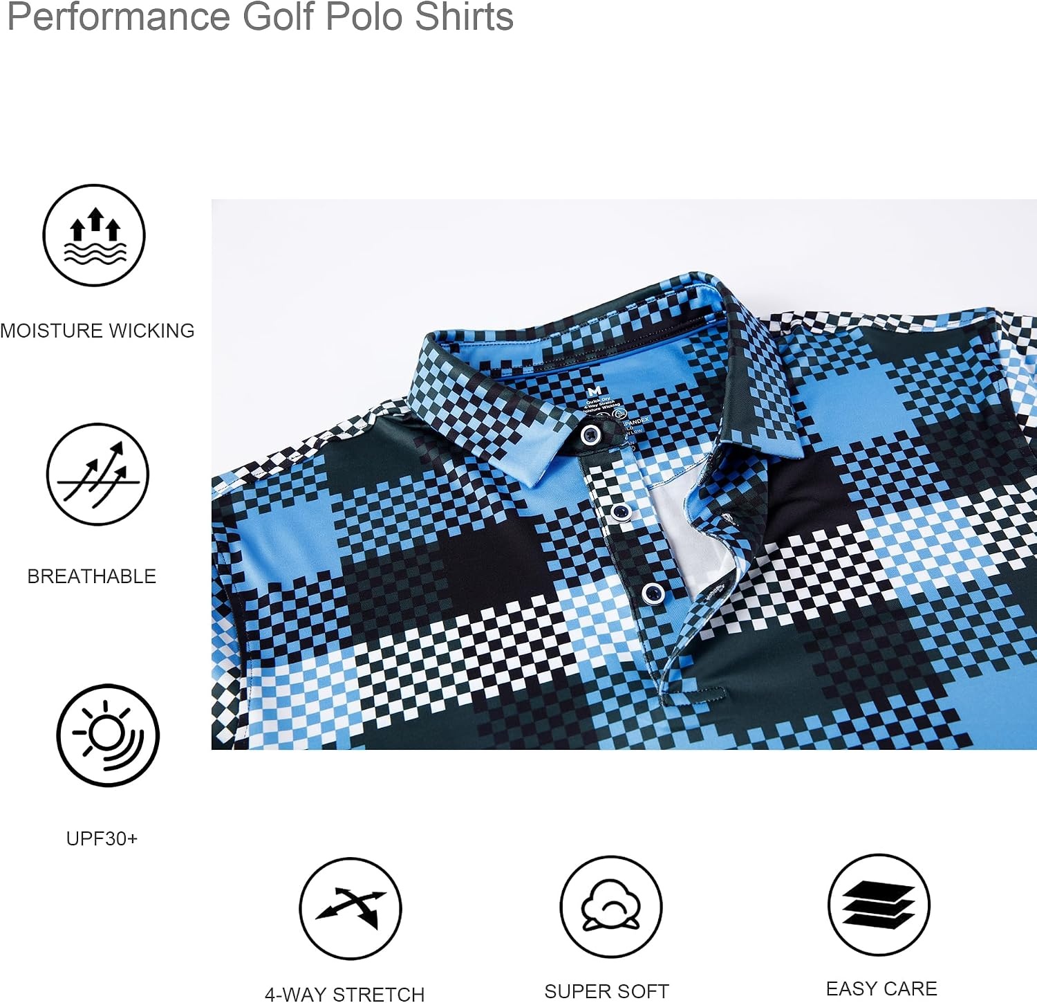 image:imageAlex Vando Mens Golf Shirt Moisture Wicking Print Performance Polo Shirt UPF40 UV shielding Lightweight Contrast collar piping Fullbody patterns Machine washable Multisport topBlue Plaid