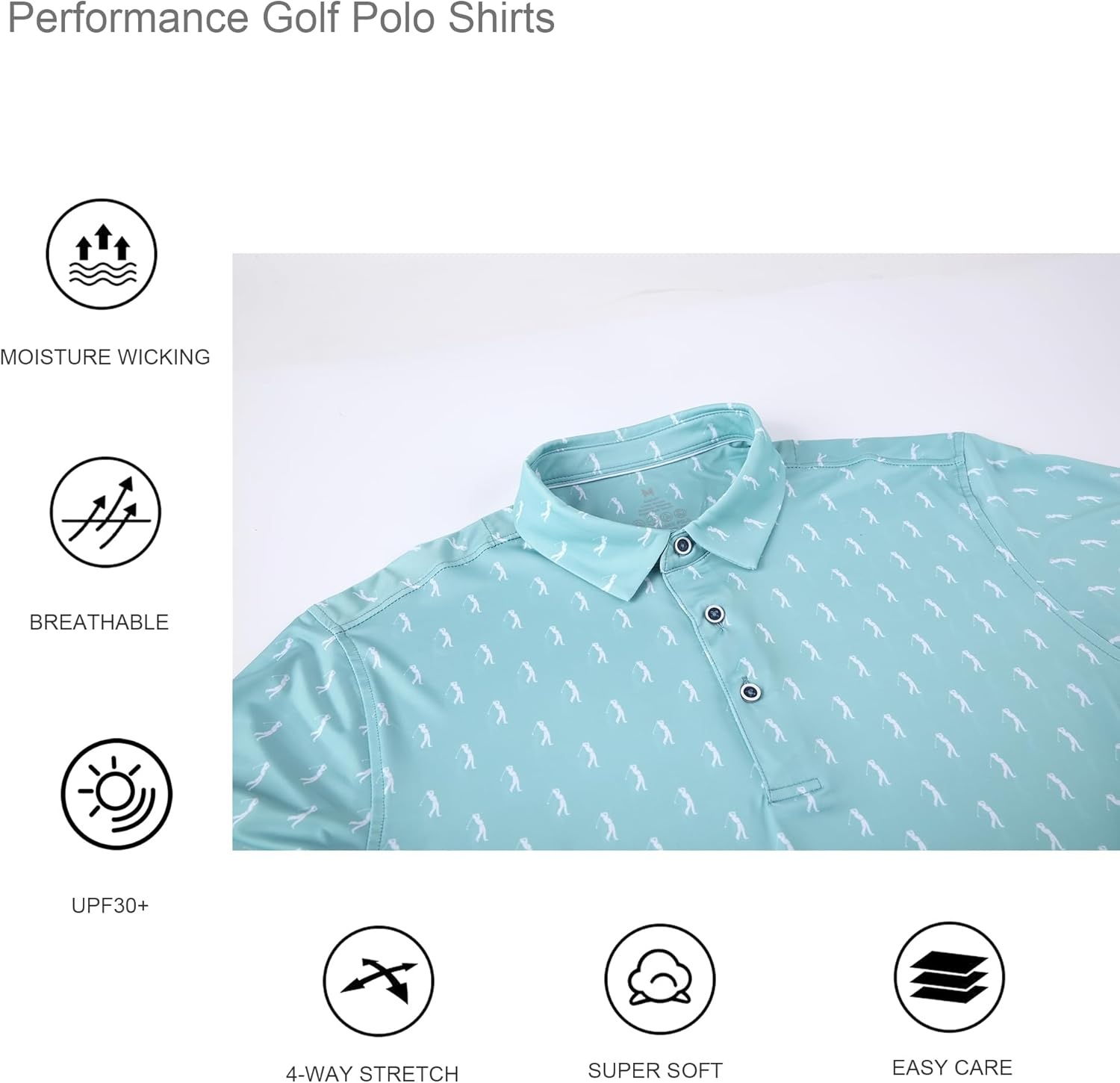image:imageAlex Vando Mens Golf Shirt Moisture Wicking Print Performance Polo Shirt UPF40 UV shielding Lightweight Contrast collar piping Fullbody patterns Machine washable Multisport topTeal Sweep Men