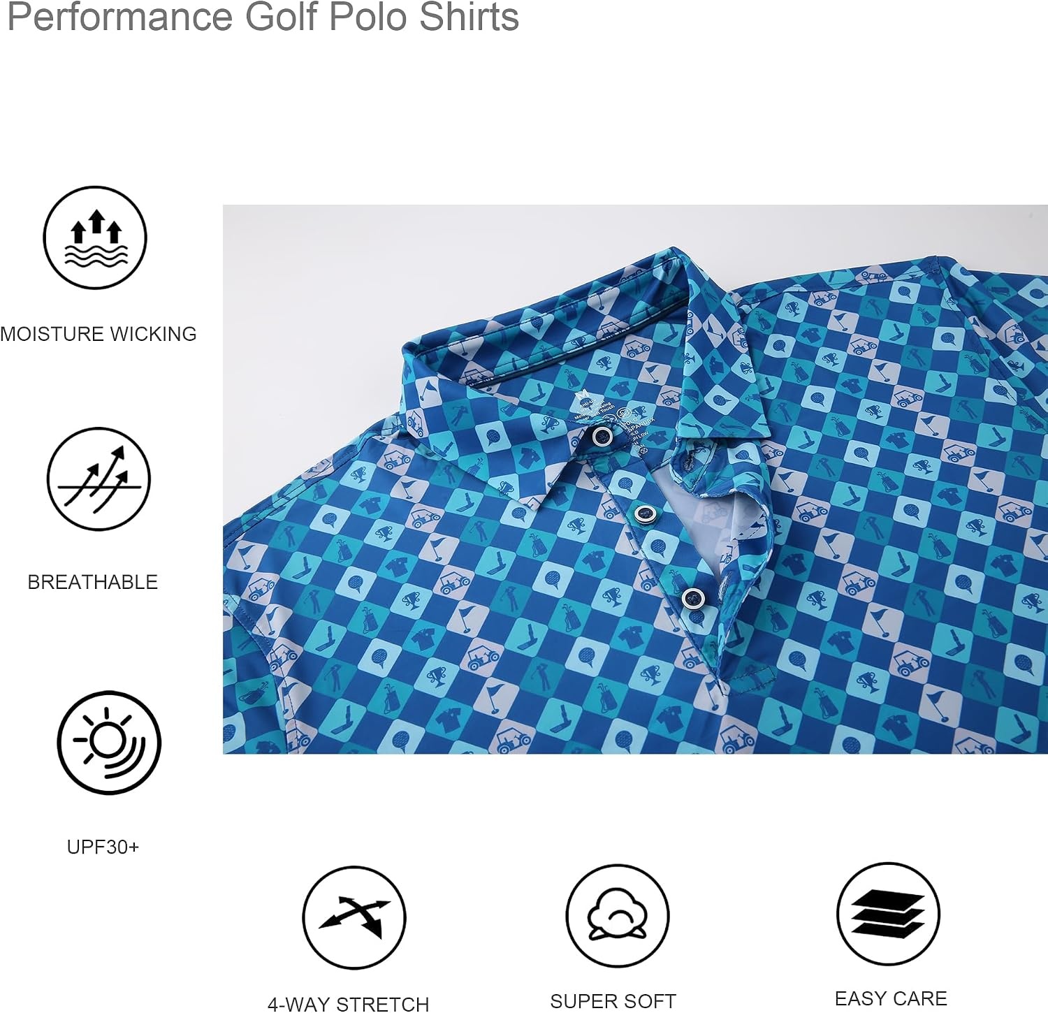 image:imageAlex Vando Mens Golf Shirt Moisture Wicking Print Performance Polo Shirt UPF40 UV shielding Lightweight Contrast collar piping Fullbody patterns Machine washable Multisport topTeal Golf