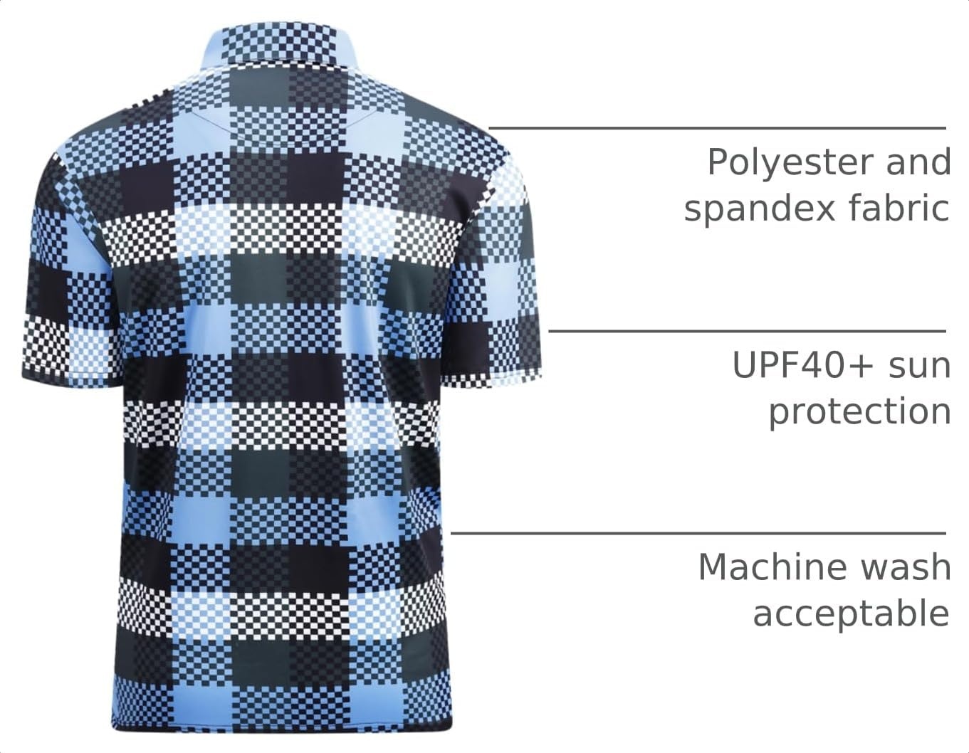image:imageAlex Vando Mens Golf Shirt Moisture Wicking Print Performance Polo Shirt UPF40 UV shielding Lightweight Contrast collar piping Fullbody patterns Machine washable Multisport topBlue Plaid