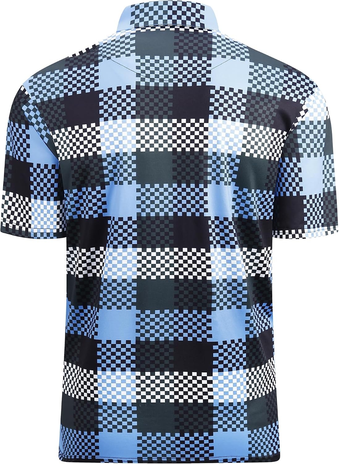 image:imageAlex Vando Mens Golf Shirt Moisture Wicking Print Performance Polo Shirt UPF40 UV shielding Lightweight Contrast collar piping Fullbody patterns Machine washable Multisport topBlue Plaid