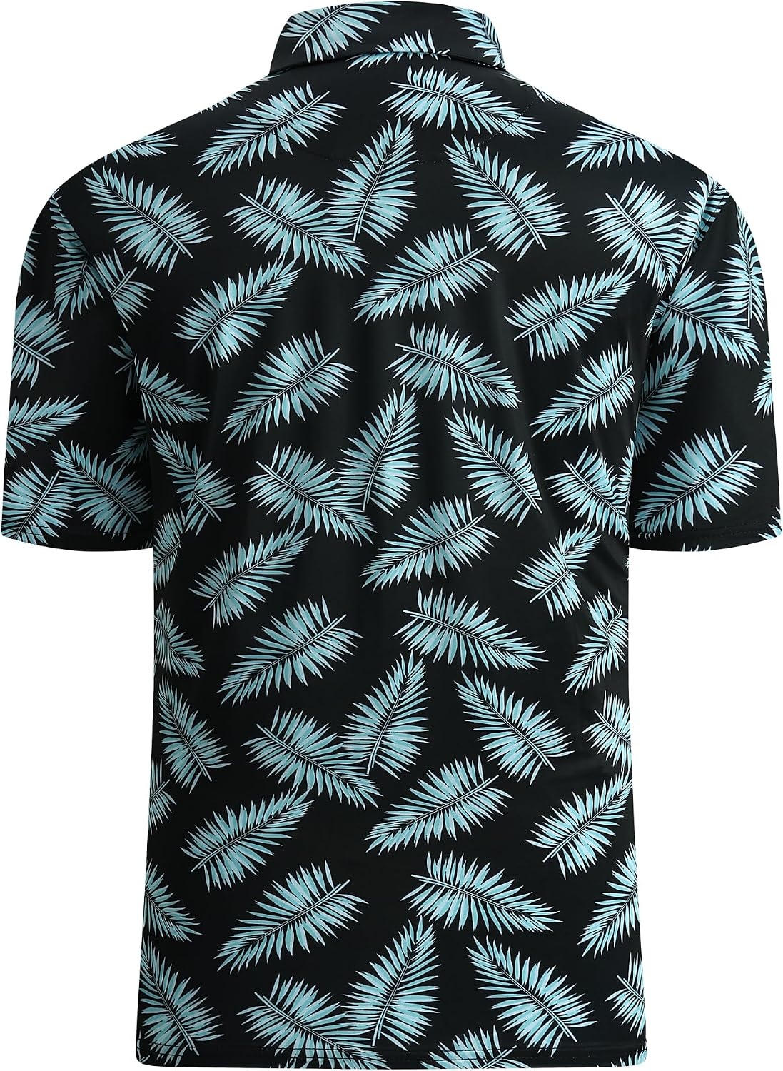 image:imageAlex Vando Mens Golf Shirt Moisture Wicking Print Performance Polo Shirt UPF40 UV shielding Lightweight Contrast collar piping Fullbody patterns Machine washable Multisport topBlack Palm Leaves