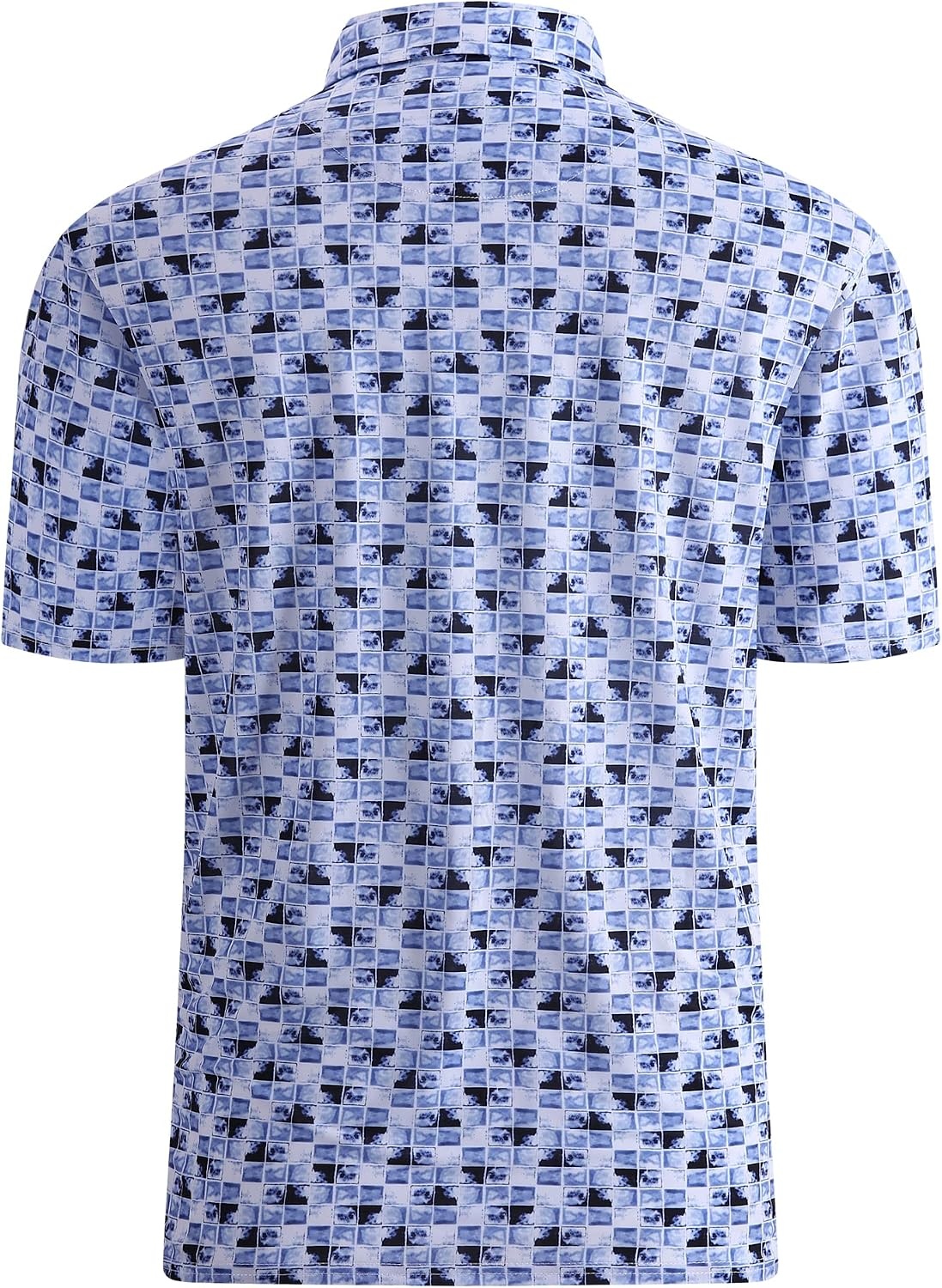 image:imageAlex Vando Mens Golf Shirt Moisture Wicking Print Performance Polo Shirt UPF40 UV shielding Lightweight Contrast collar piping Fullbody patterns Machine washable Multisport topDark Blue Square