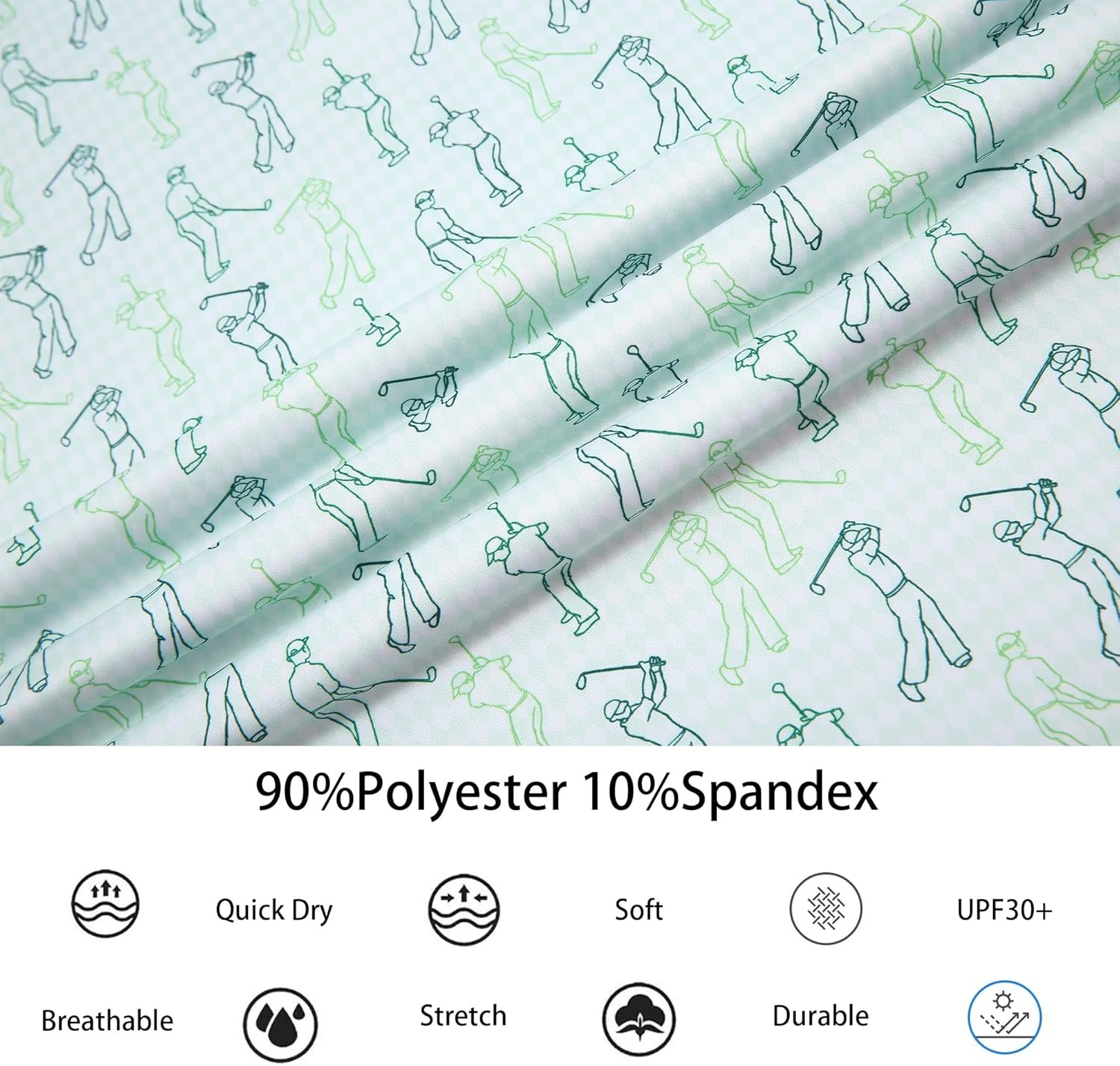 image:imageAlex Vando Mens Golf Shirt Moisture Wicking Print Performance Polo Shirt UPF40 UV shielding Lightweight Contrast collar piping Fullbody patterns Machine washable Multisport topGreen Sweep Men