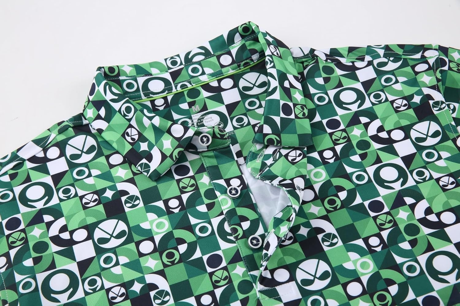image:imageAlex Vando Mens Golf Shirt Moisture Wicking Print Performance Polo Shirt UPF40 UV shielding Lightweight Contrast collar piping Fullbody patterns Machine washable Multisport topGreen Golf Club Ball