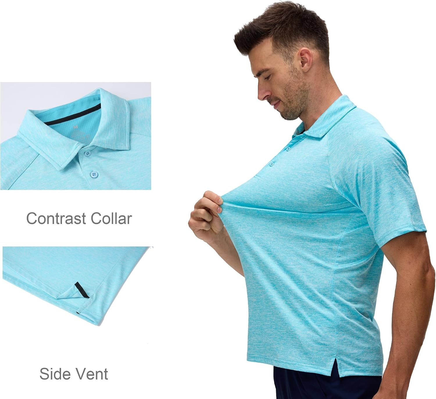 image:imageAlex Vando Mens Golf Shirt Moisture Wicking QuickDry Short Sleeve Polo UPF40Soft amp stretchSweat resistantMultiscene sports amp office apparel02a Blue