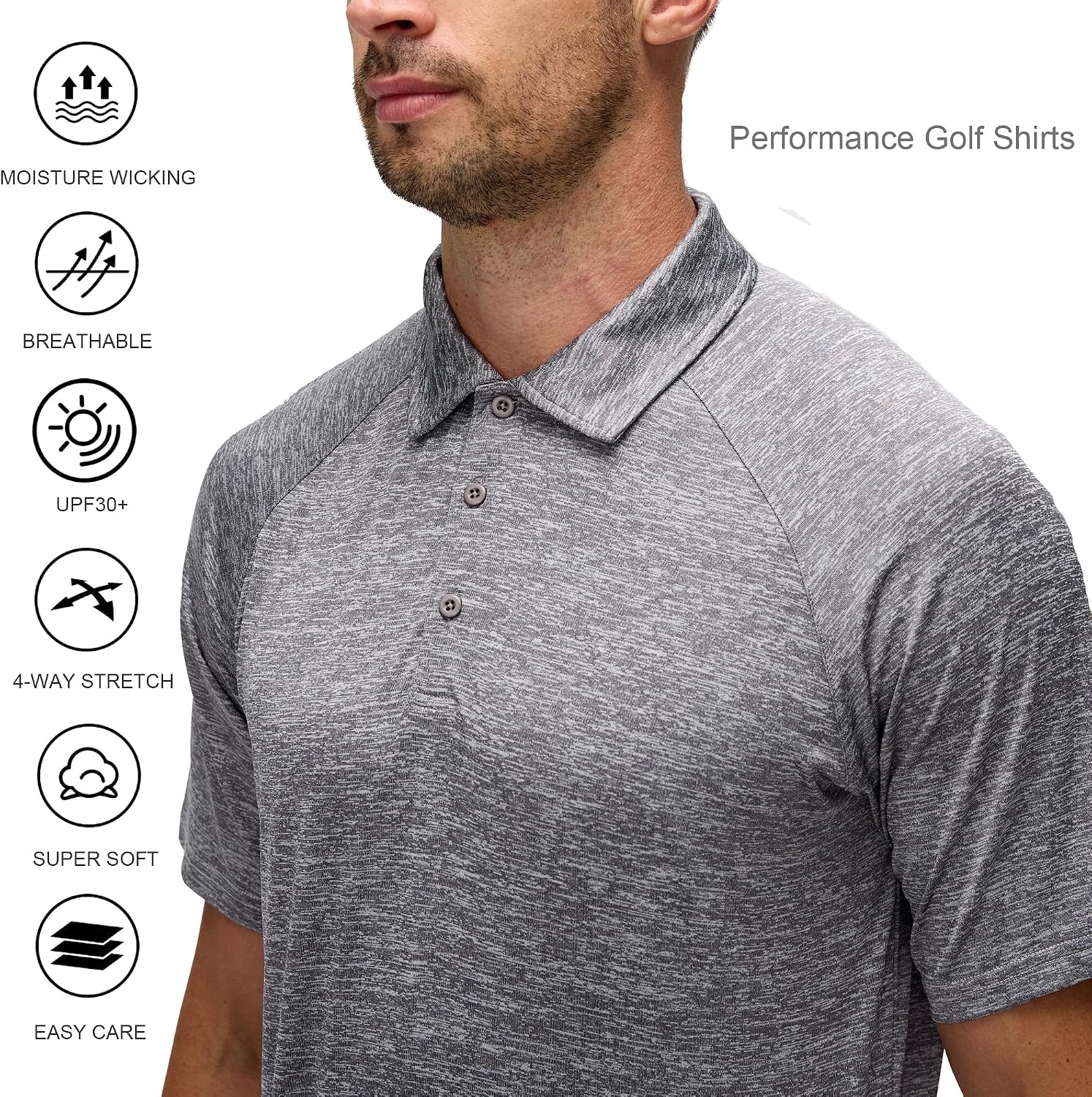 image:imageAlex Vando Mens Golf Shirt Moisture Wicking QuickDry Short Sleeve Polo UPF40Soft amp stretchSweat resistantMultiscene sports amp office apparel02a Charcoal