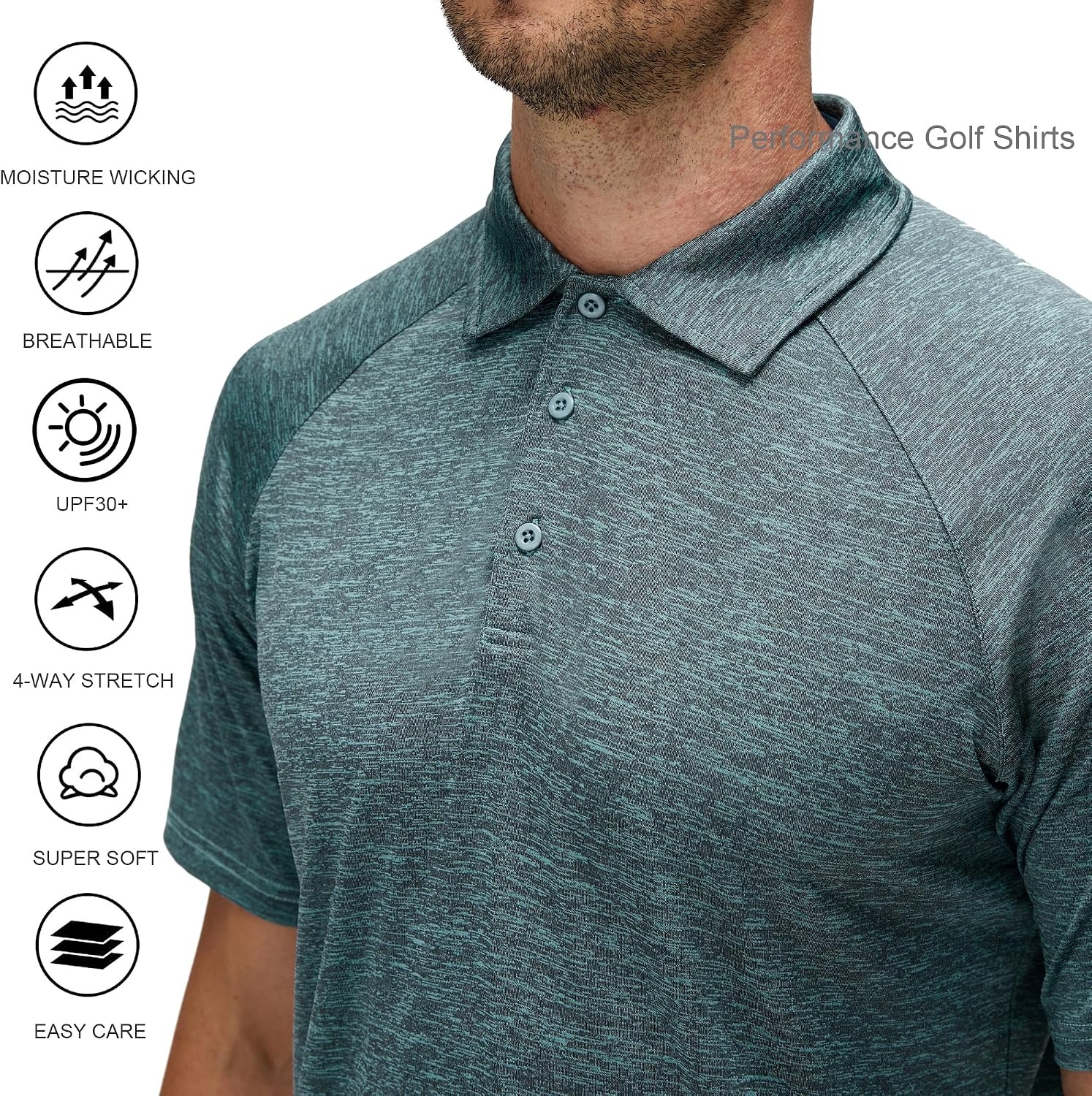image:imageAlex Vando Mens Golf Shirt Moisture Wicking QuickDry Short Sleeve Polo UPF40Soft amp stretchSweat resistantMultiscene sports amp office apparel02a Turquoise