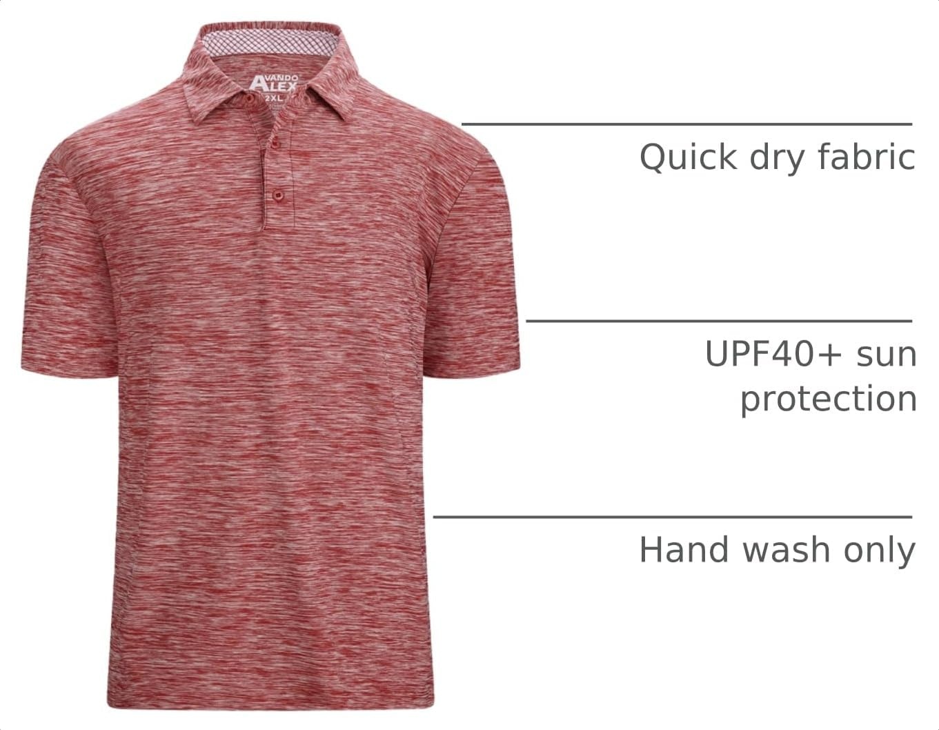image:imageAlex Vando Mens Golf Shirt Moisture Wicking QuickDry Short Sleeve Polo UPF40Soft amp stretchSweat resistantMultiscene sports amp office apparelBurgundy