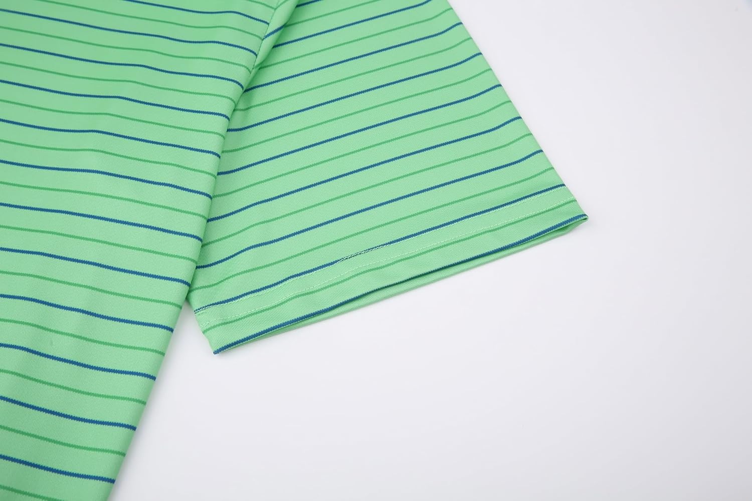 image:imageAlex Vando Mens Golf Shirt Moisture Wicking QuickDry Short Sleeve Polo UPF40Soft amp stretchSweat resistantMultiscene sports amp office apparelGreen Stripe 79