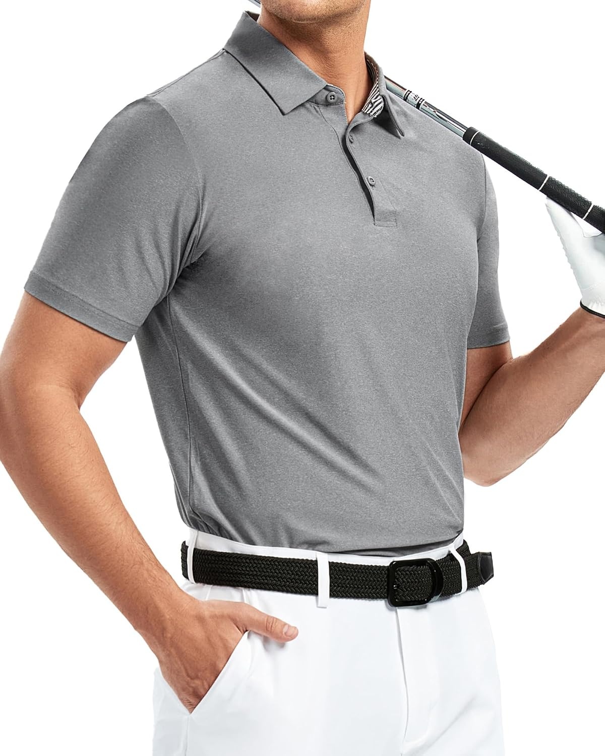 image:imageAlex Vando Mens Golf Shirt Moisture Wicking QuickDry Short Sleeve Polo UPF40Soft amp stretchSweat resistantMultiscene sports amp office apparelGrey