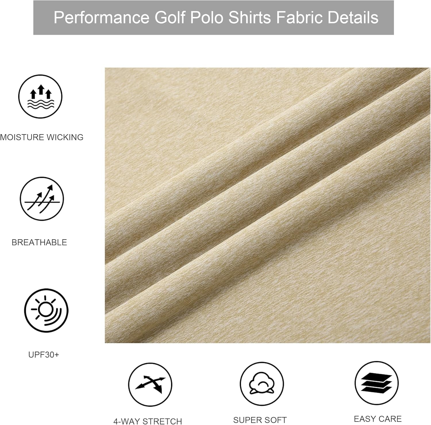 image:imageAlex Vando Mens Golf Shirt Moisture Wicking QuickDry Short Sleeve Polo UPF40Soft amp stretchSweat resistantMultiscene sports amp office apparelKhaki