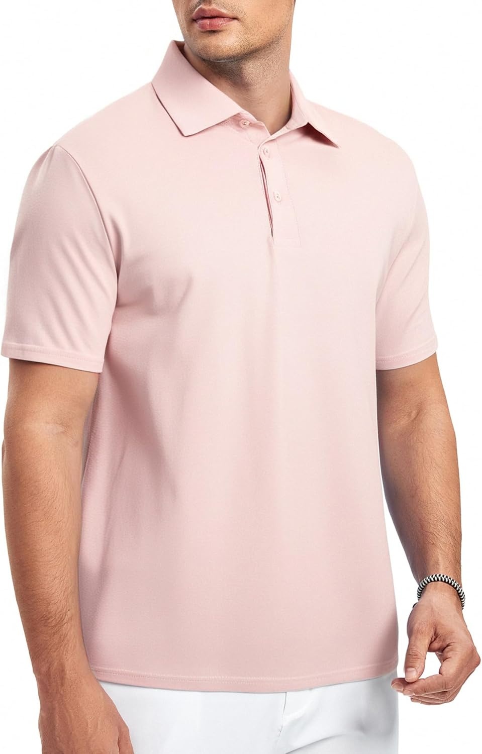 image:imageAlex Vando Mens Golf Shirt Moisture Wicking QuickDry Short Sleeve Polo UPF40Soft amp stretchSweat resistantMultiscene sports amp office apparelLt Pink