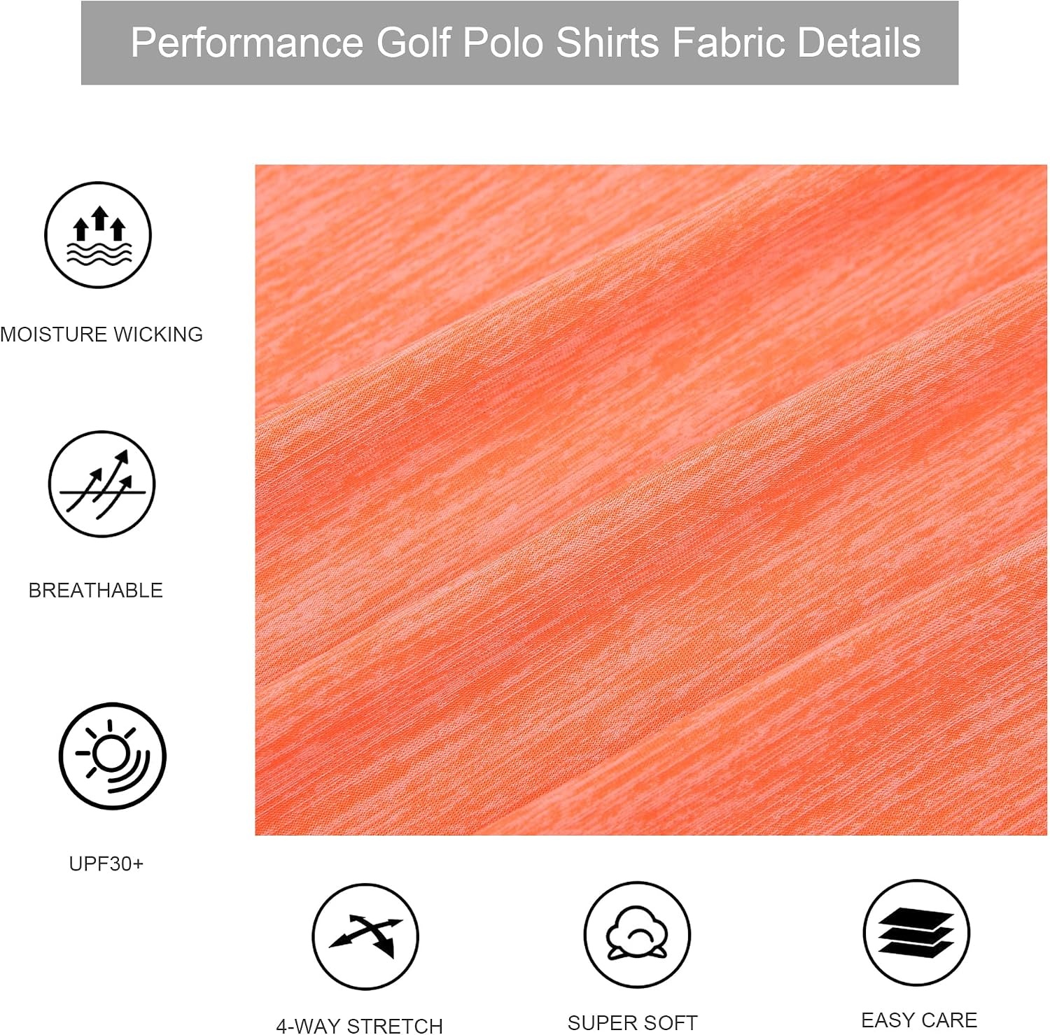 image:imageAlex Vando Mens Golf Shirt Moisture Wicking QuickDry Short Sleeve Polo UPF40Soft amp stretchSweat resistantMultiscene sports amp office apparelOrange