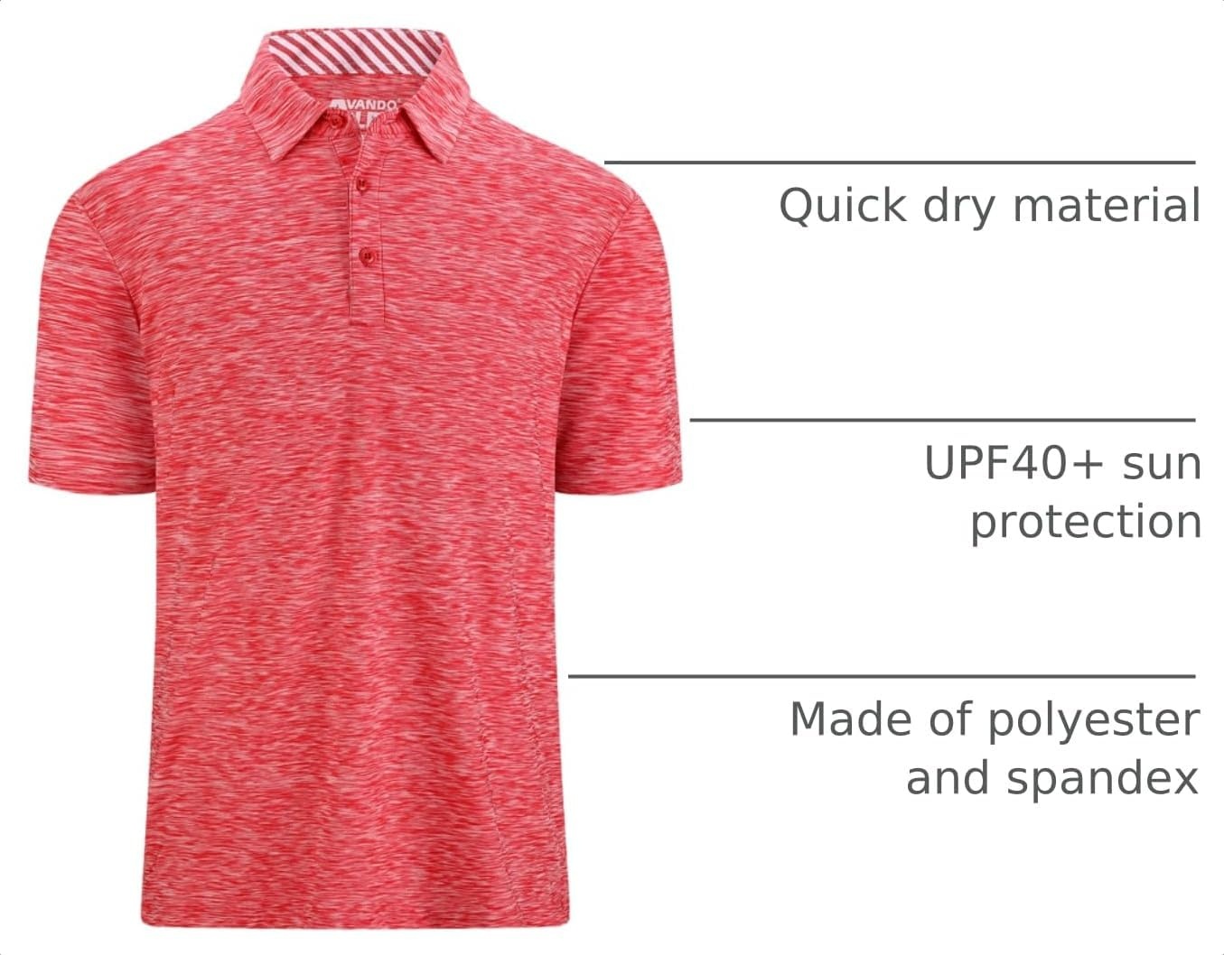 image:imageAlex Vando Mens Golf Shirt Moisture Wicking QuickDry Short Sleeve Polo UPF40Soft amp stretchSweat resistantMultiscene sports amp office apparelRed